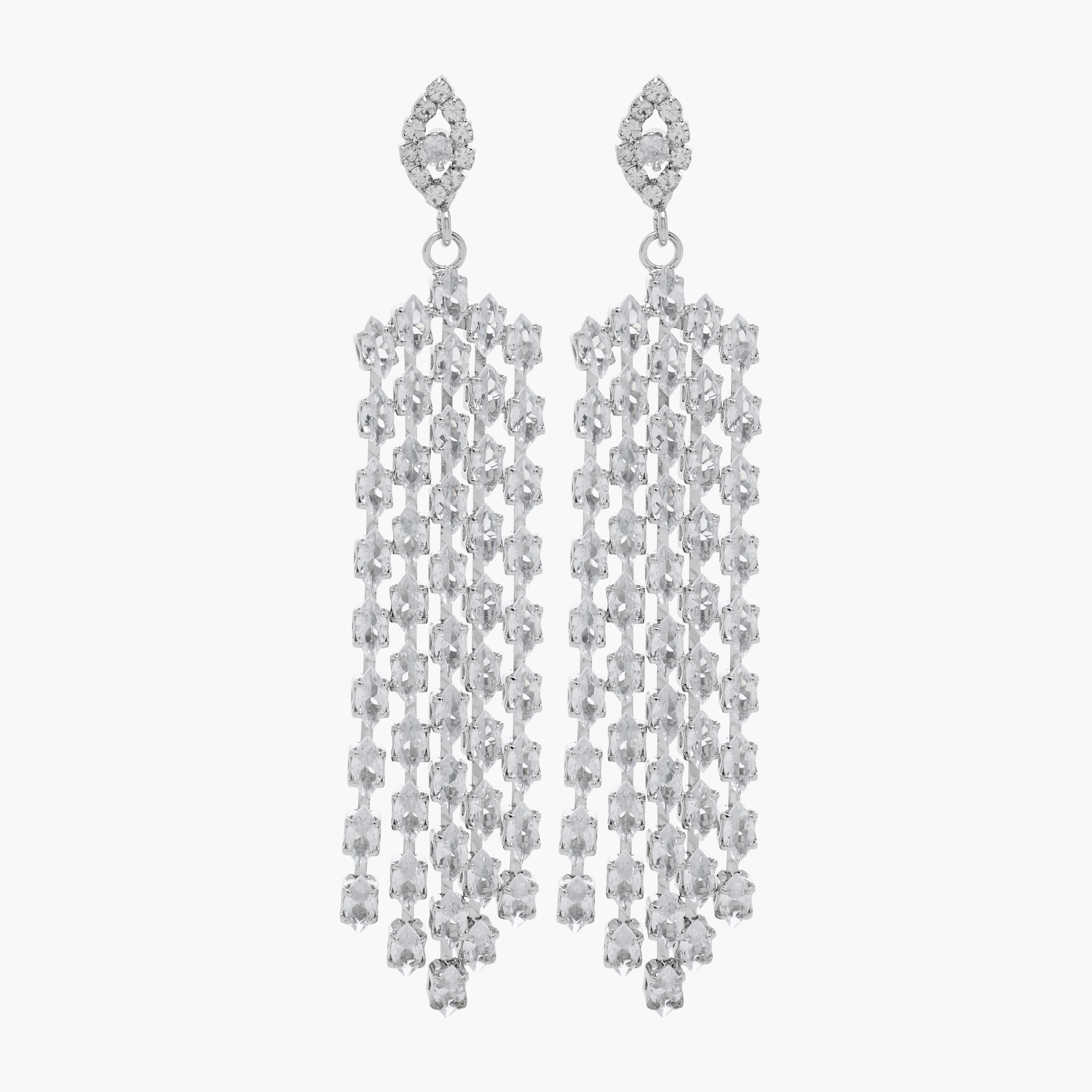 Silver Tone Cubic Zirconia Embellished Drop Earrings with Pushback Closure-women-watchesandjewellery-jewellery-earrings-image-1