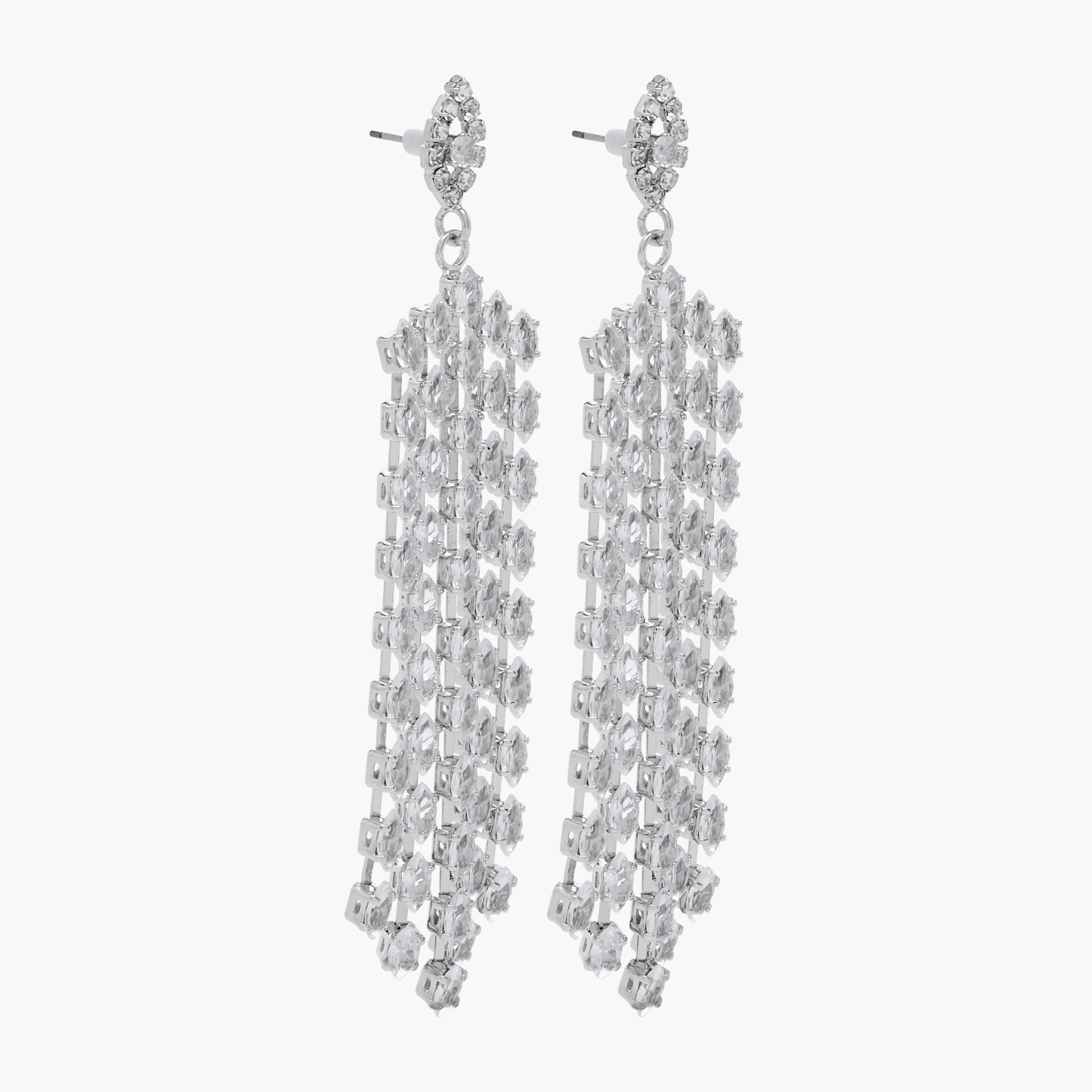 Silver Tone Cubic Zirconia Embellished Drop Earrings with Pushback Closure-women-watchesandjewellery-jewellery-earrings-image-2