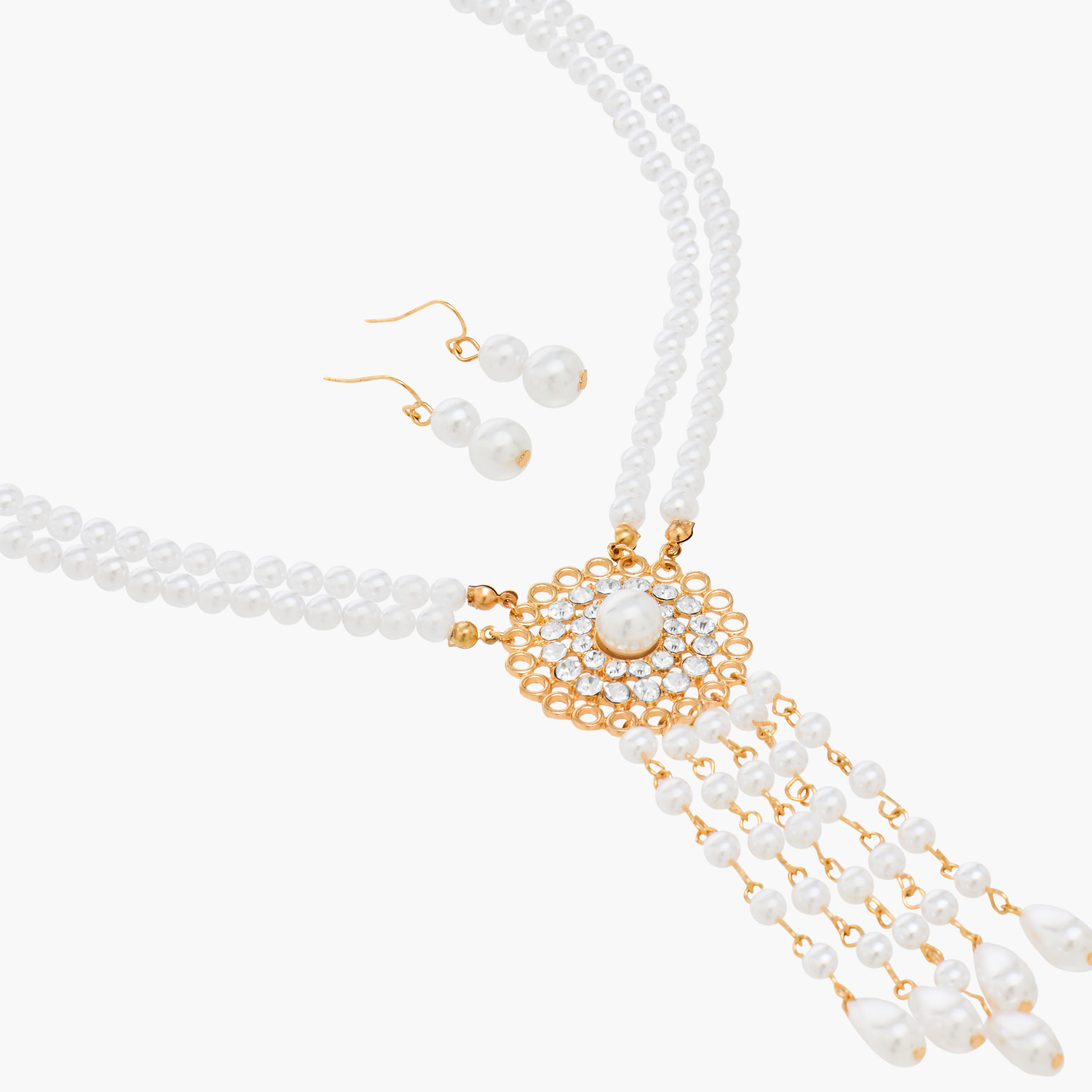 Set of 2 Pearl Embellished Necklace and Earrings-women-watchesandjewellery-jewellery-jewellerysets-image-4