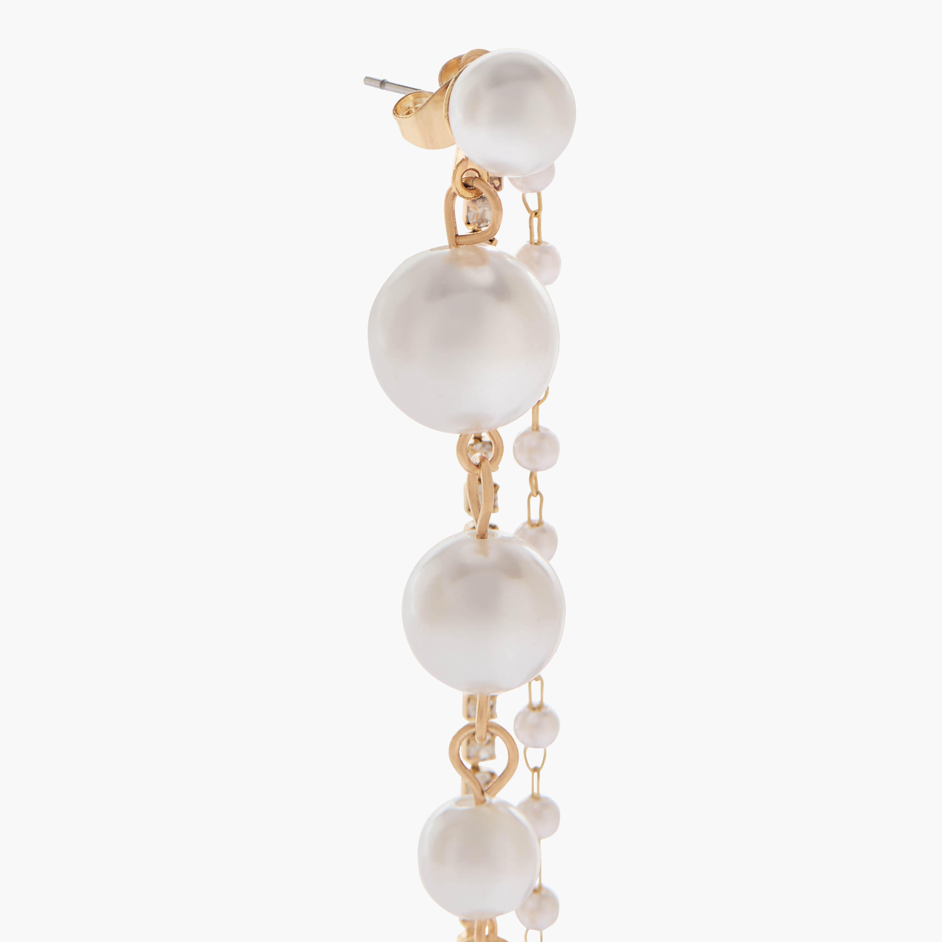 حلق ميتالك مزين باللؤلؤ مع مكبس إغلاق خلفي-women-watchesandjewellery-jewellery-earrings-image-3