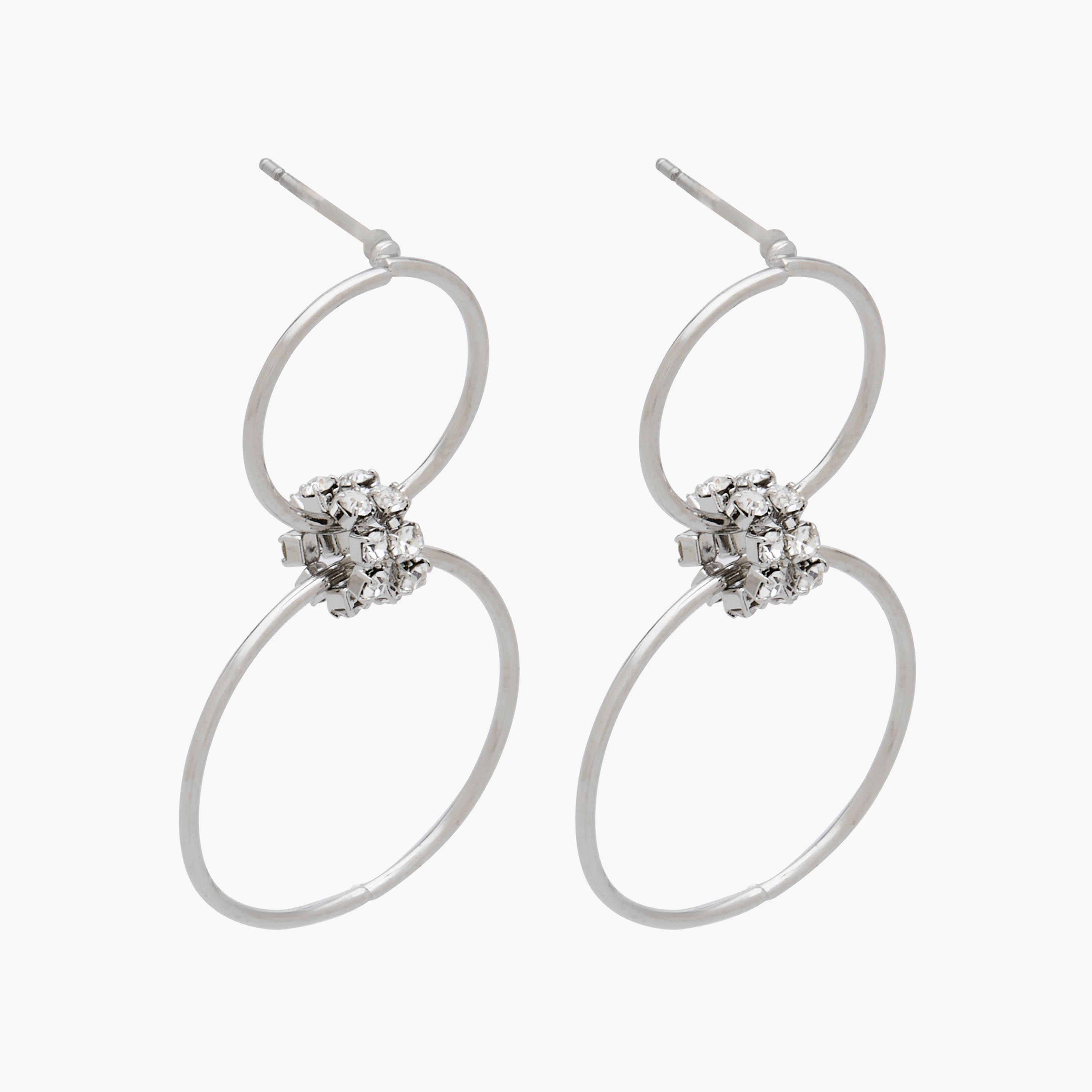 Silver Tone Embellished Hoop Earrings with Pushback Closure-women-watchesandjewellery-jewellery-earrings-image-2