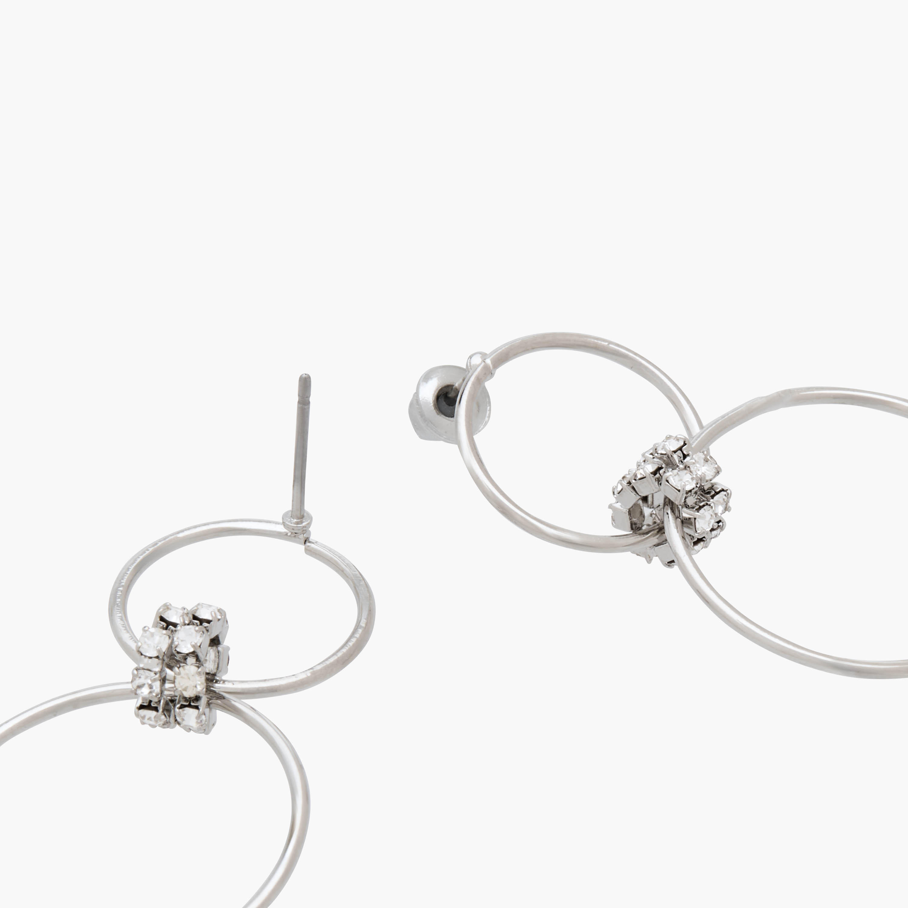 Silver Tone Embellished Hoop Earrings with Pushback Closure-women-watchesandjewellery-jewellery-earrings-image-3