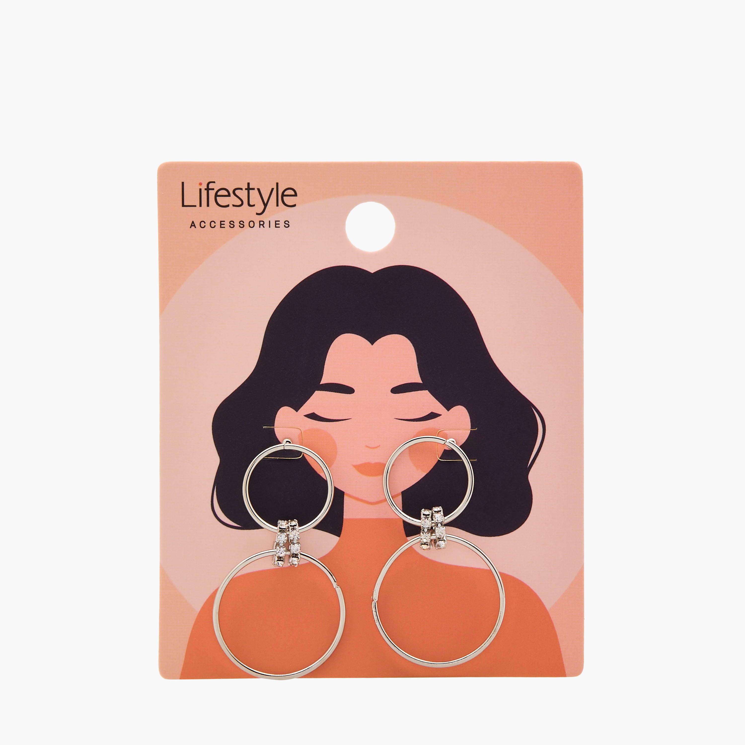 Silver Tone Embellished Hoop Earrings with Pushback Closure-women-watchesandjewellery-jewellery-earrings-image-5