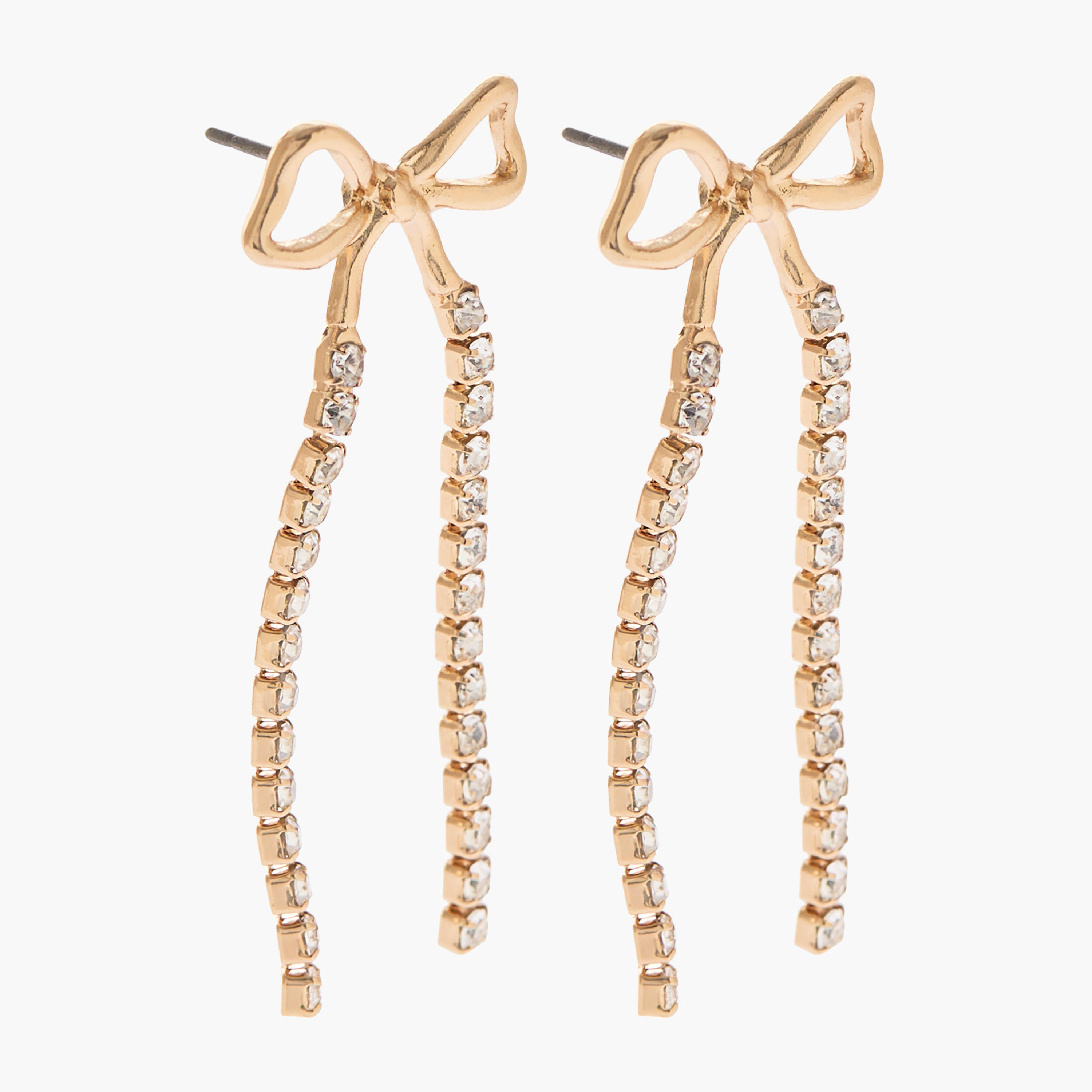 Gold Tone Embellished Bow Earrings with Pushback Closure-women-watchesandjewellery-jewellery-earrings-image-2