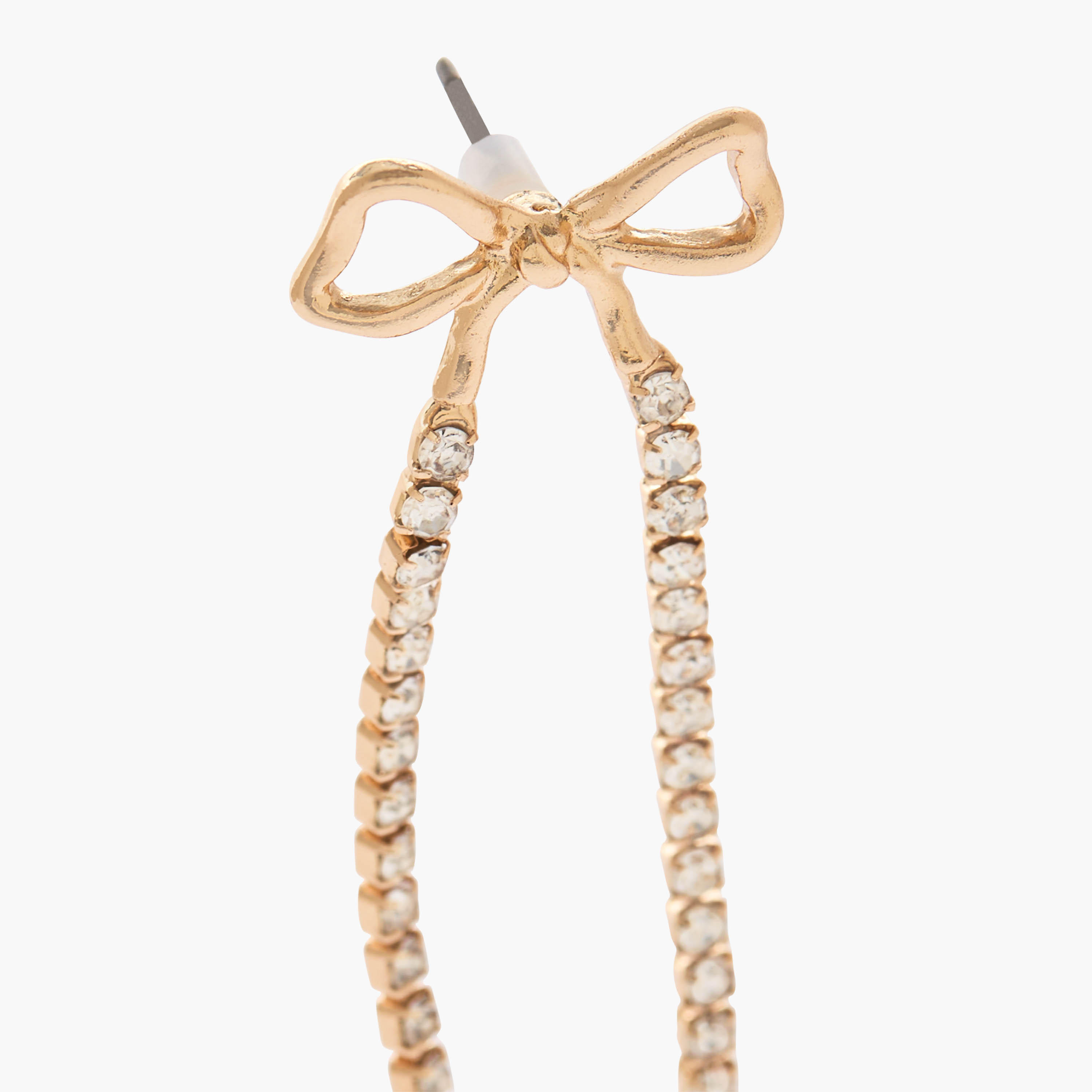 Gold Tone Embellished Bow Earrings with Pushback Closure-women-watchesandjewellery-jewellery-earrings-image-3