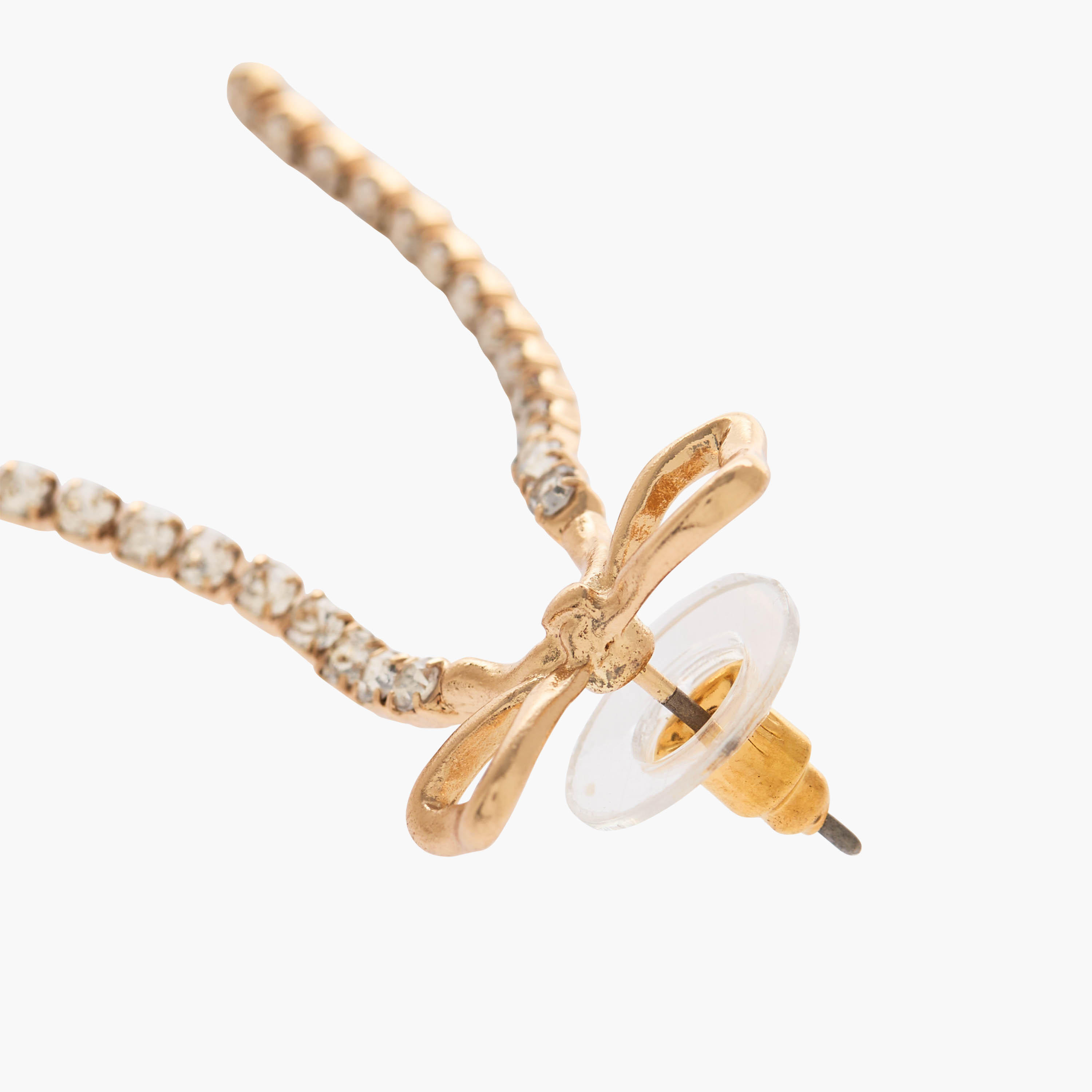 Gold Tone Embellished Bow Earrings with Pushback Closure-women-watchesandjewellery-jewellery-earrings-image-5