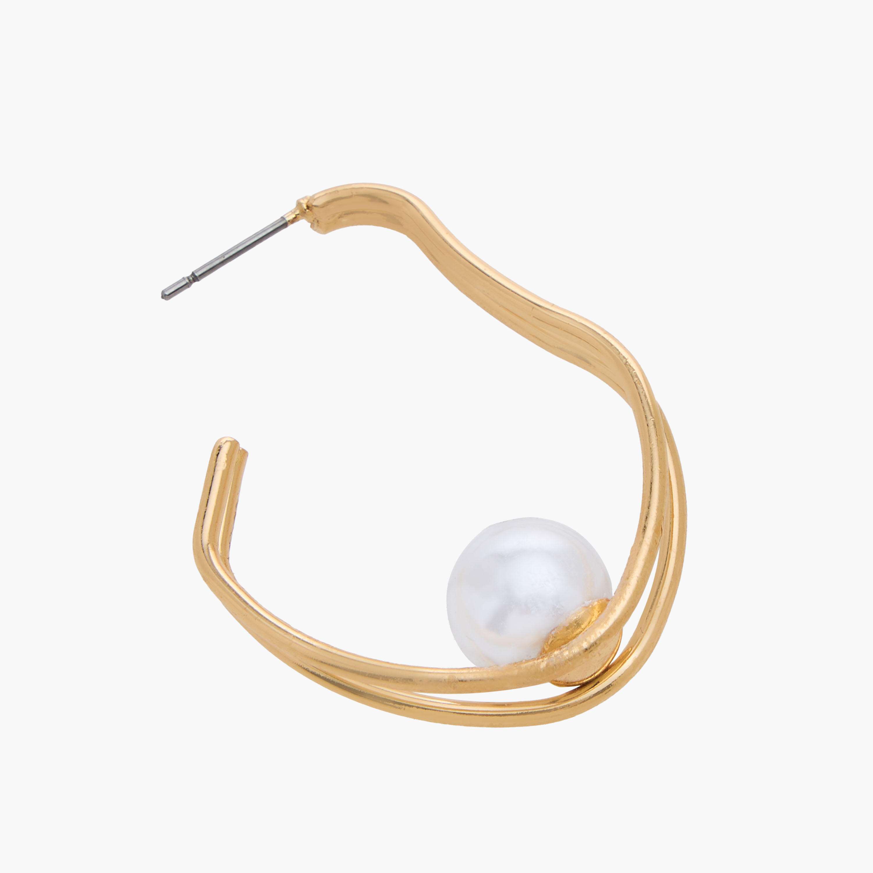 Metallic Pearl Embellished Hoop Earrings with Pushback Closure-women-watchesandjewellery-jewellery-earrings-image-3