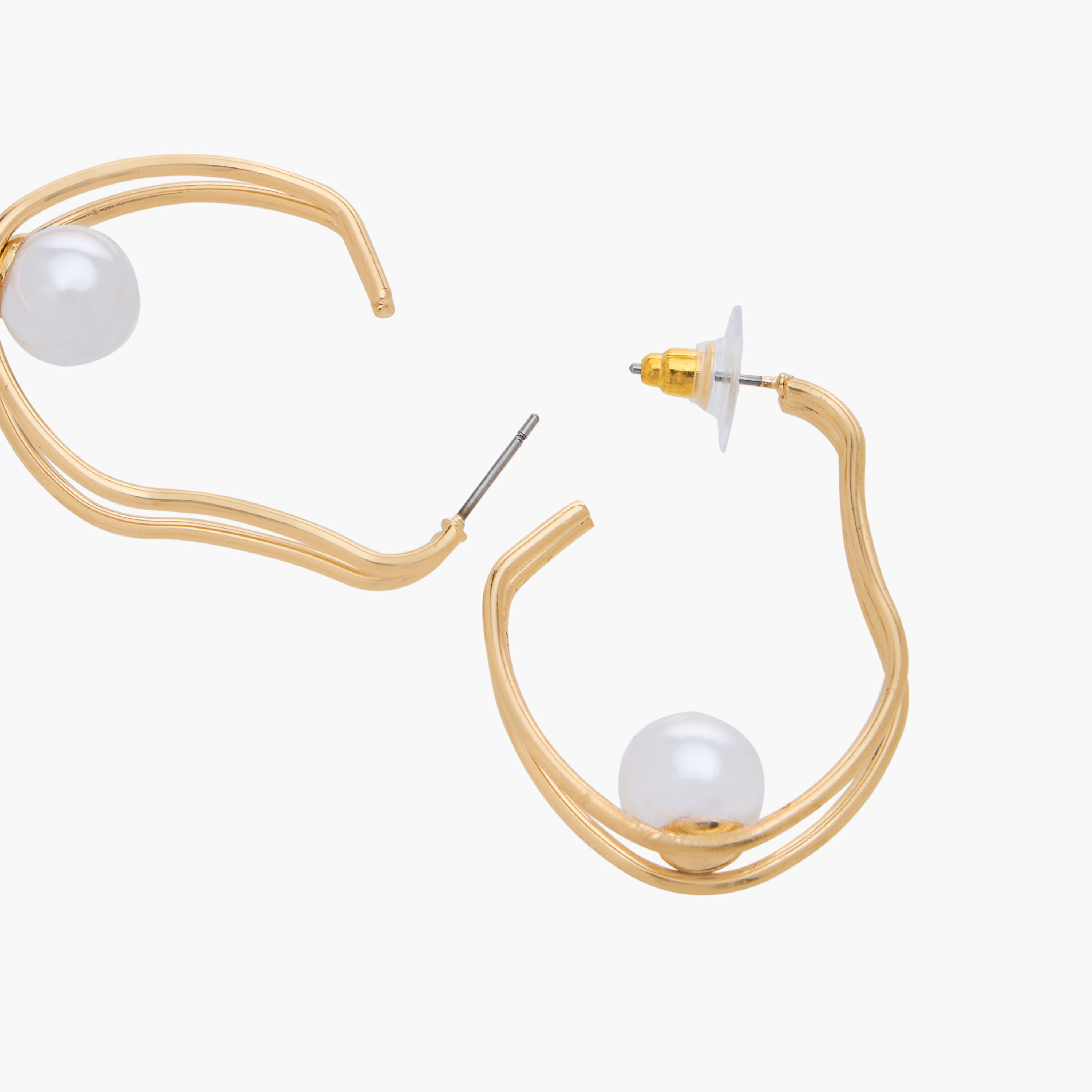 Metallic Pearl Embellished Hoop Earrings with Pushback Closure-women-watchesandjewellery-jewellery-earrings-image-4