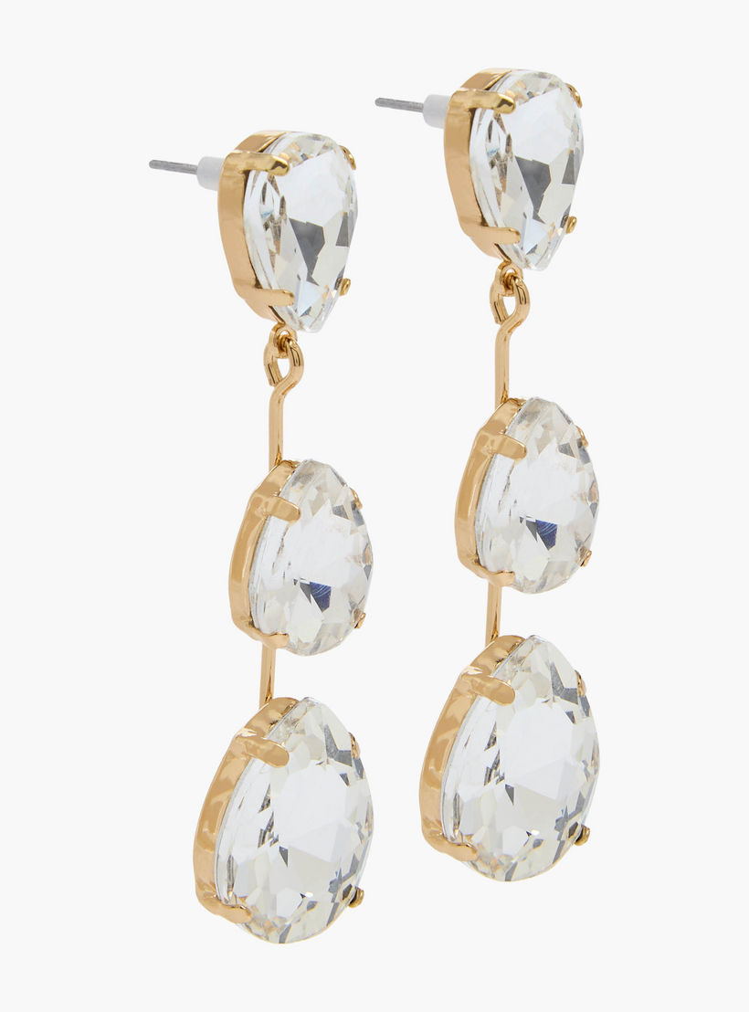 حلقان متدلّية بلون ذهبي مزخرفة بالأحجار مع مكبس إغلاق-women-watchesandjewellery-jewellery-earrings-image-2