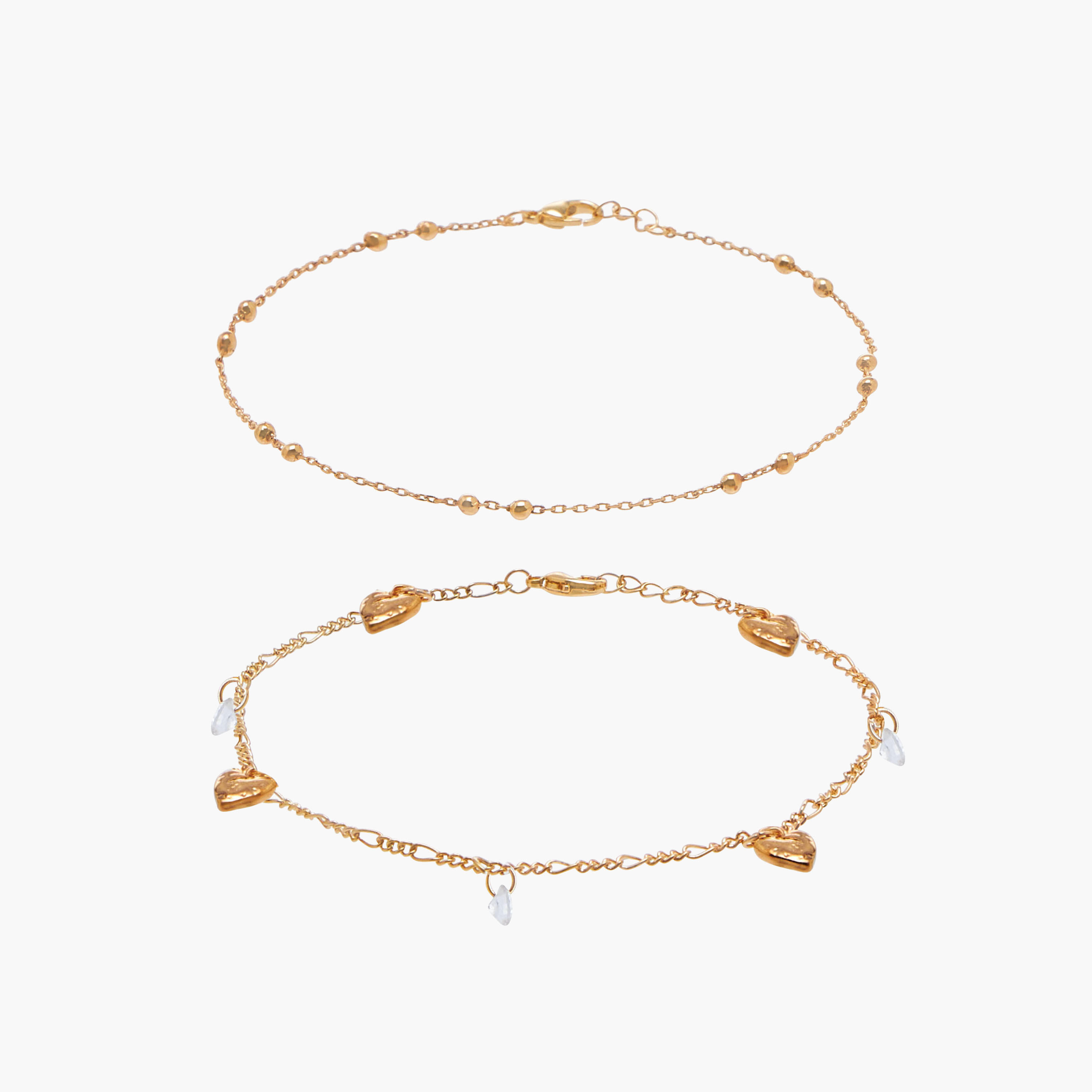 Pack of 2 Metallic Heart Charm Detail Anklet-women-watchesandjewellery-jewellery-anklets-image-1