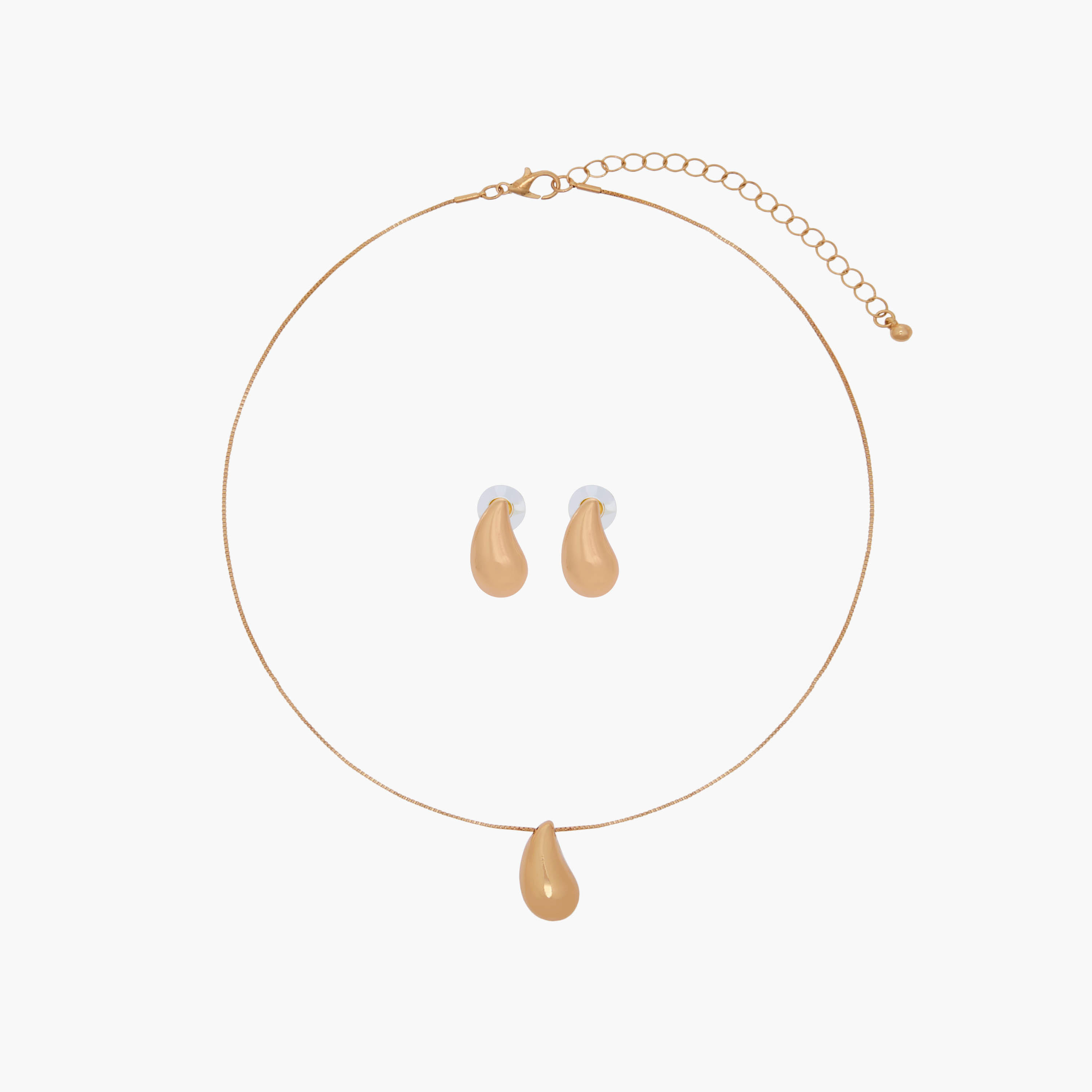 Set of 2 Teardrop Metal Pendant Necklace and Earrings-women-watchesandjewellery-jewellery-jewellerysets-image-1