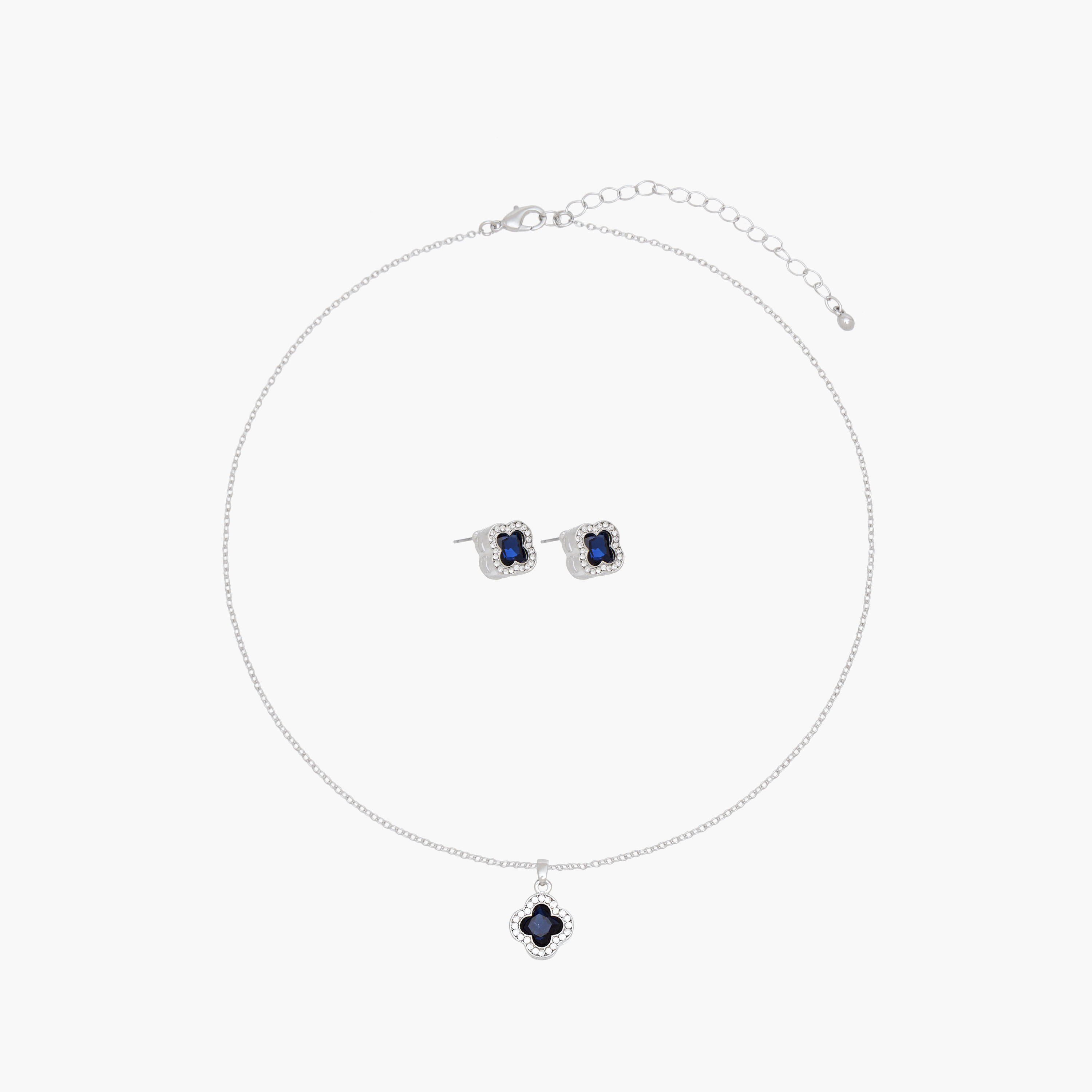 Set of 2 Stone Embellished Clover Pendant Necklace and Earrings-women-watchesandjewellery-jewellery-jewellerysets-image-1