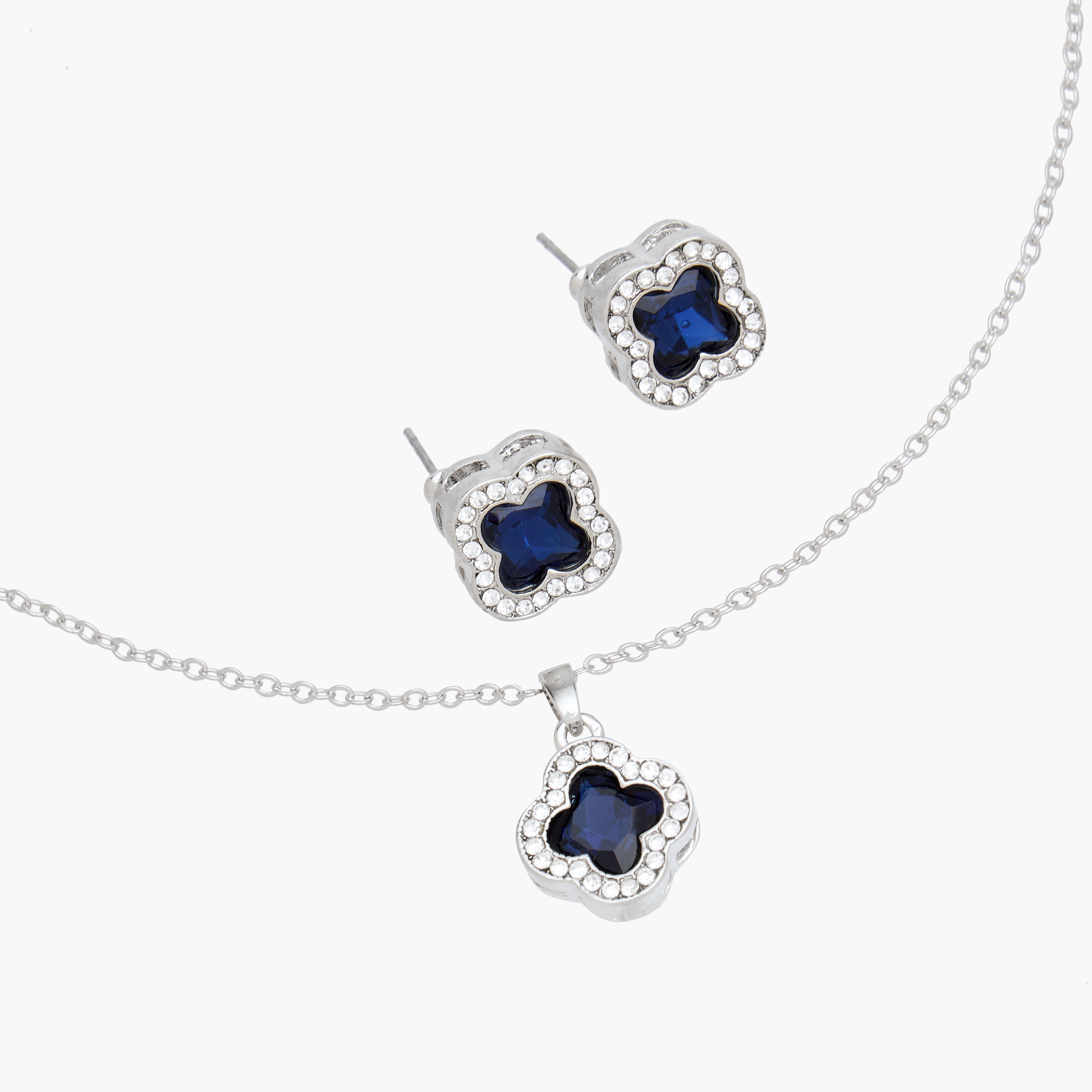 Set of 2 Stone Embellished Clover Pendant Necklace and Earrings-women-watchesandjewellery-jewellery-jewellerysets-image-3