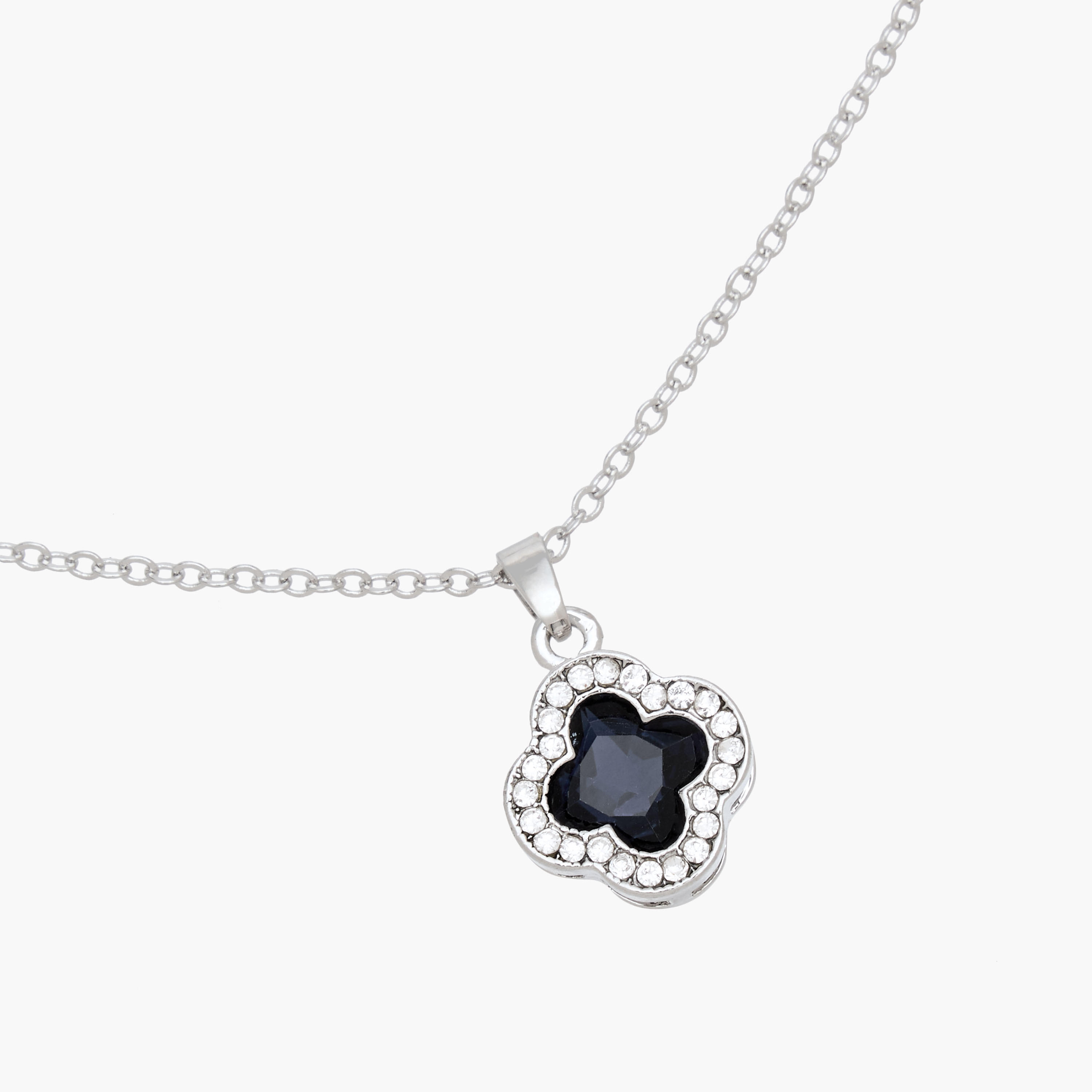 Set of 2 Stone Embellished Clover Pendant Necklace and Earrings-women-watchesandjewellery-jewellery-jewellerysets-image-7