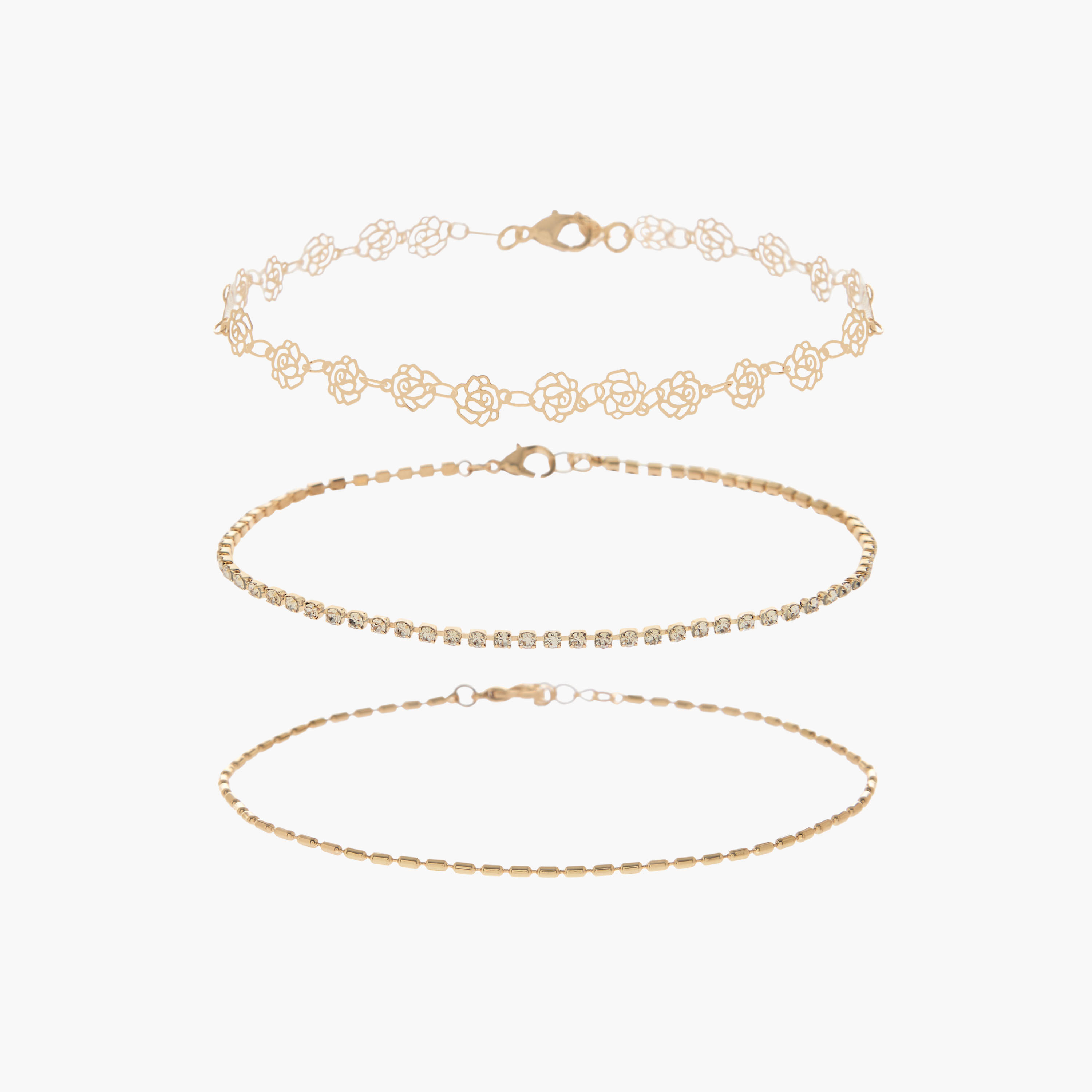 Pack of 3 Metallic Filigree and Embellished Design Anklet-women-watchesandjewellery-jewellery-anklets-image-1