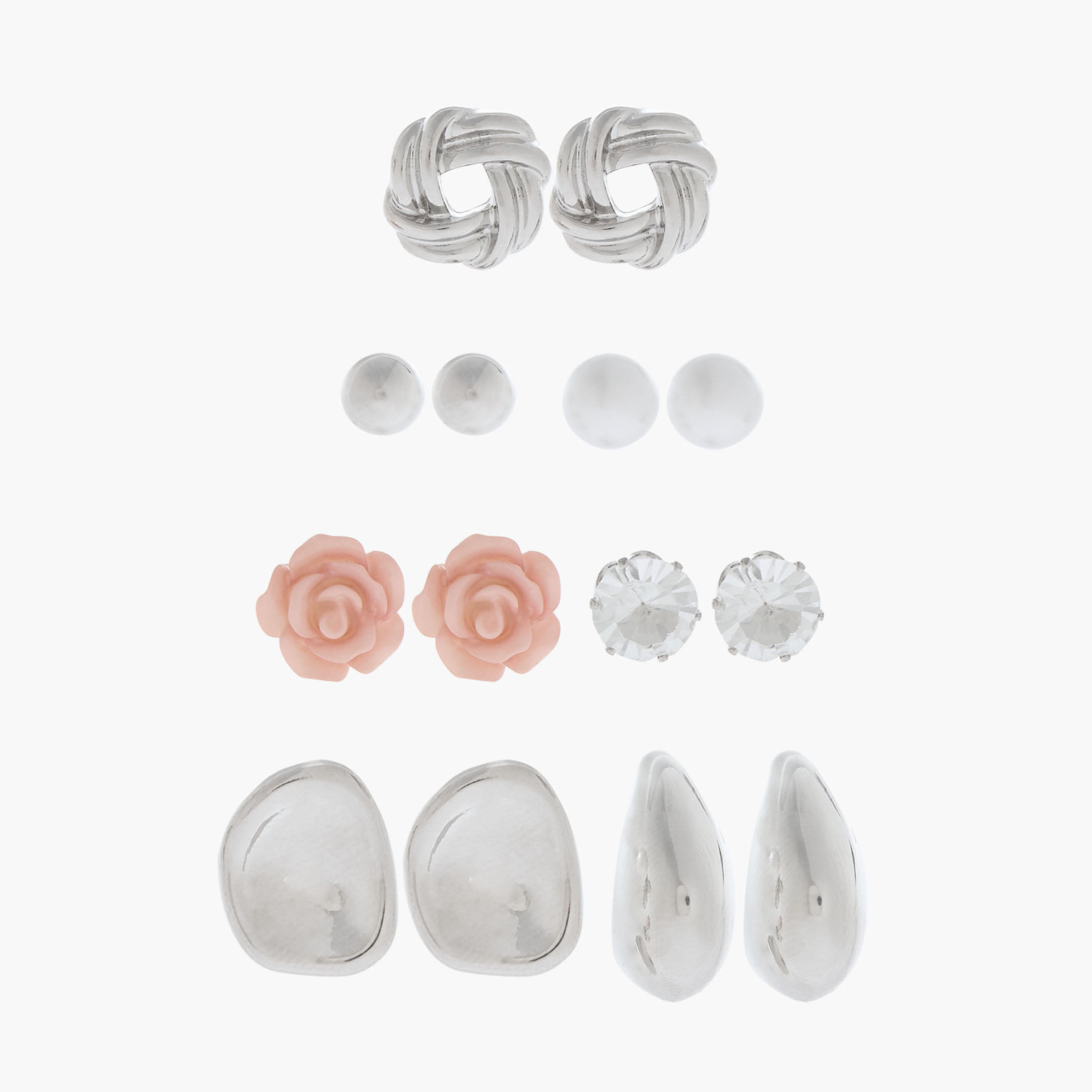 طقم حلق ميتالك مرصّع بمكبس إغلاق خلفي 7 قطع-women-watchesandjewellery-jewellery-earrings-image-1