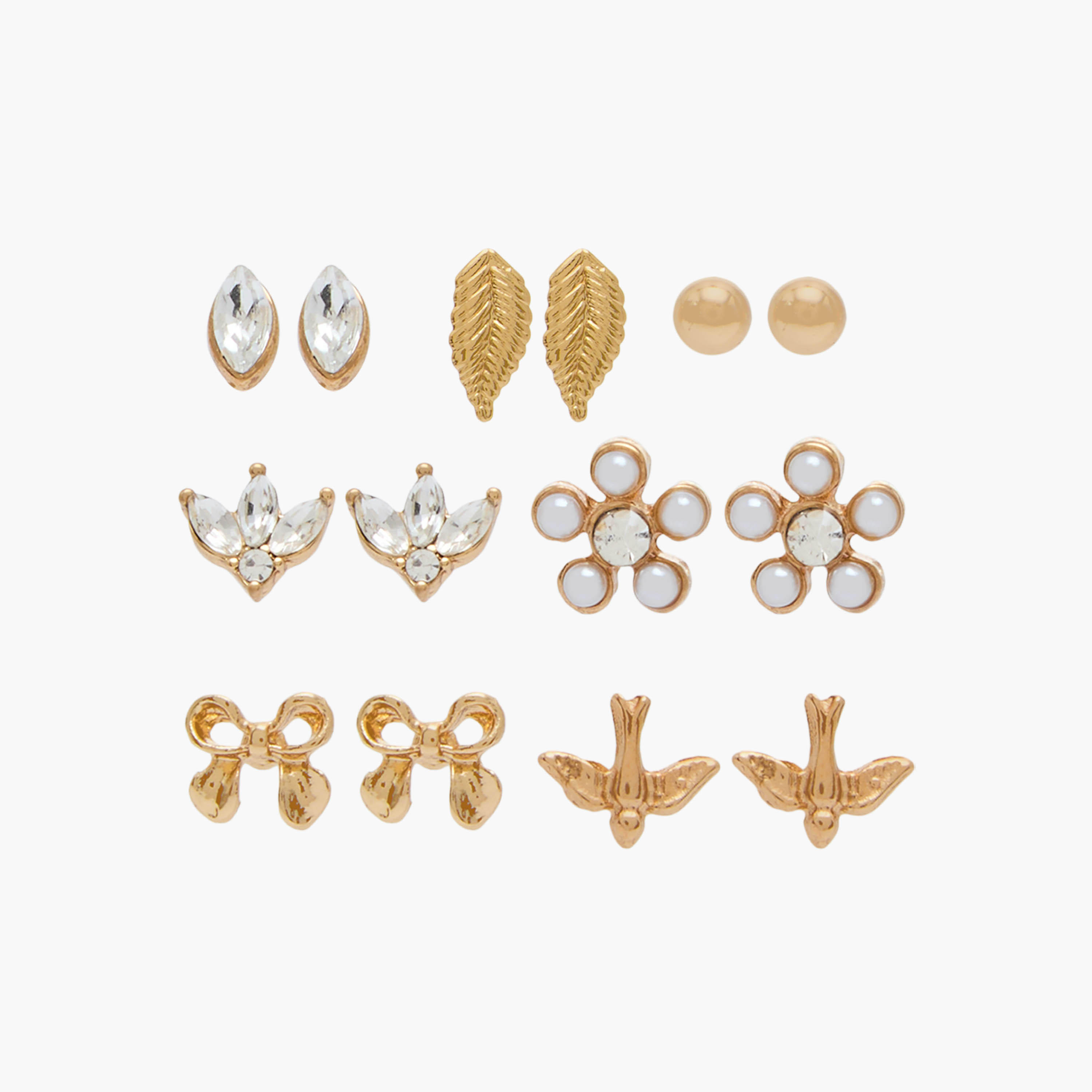 حلقان دبوس ميتاليك متنوعة بمكبس إغلاق - عبوة 7 قطع-women-watchesandjewellery-jewellery-earrings-image-1
