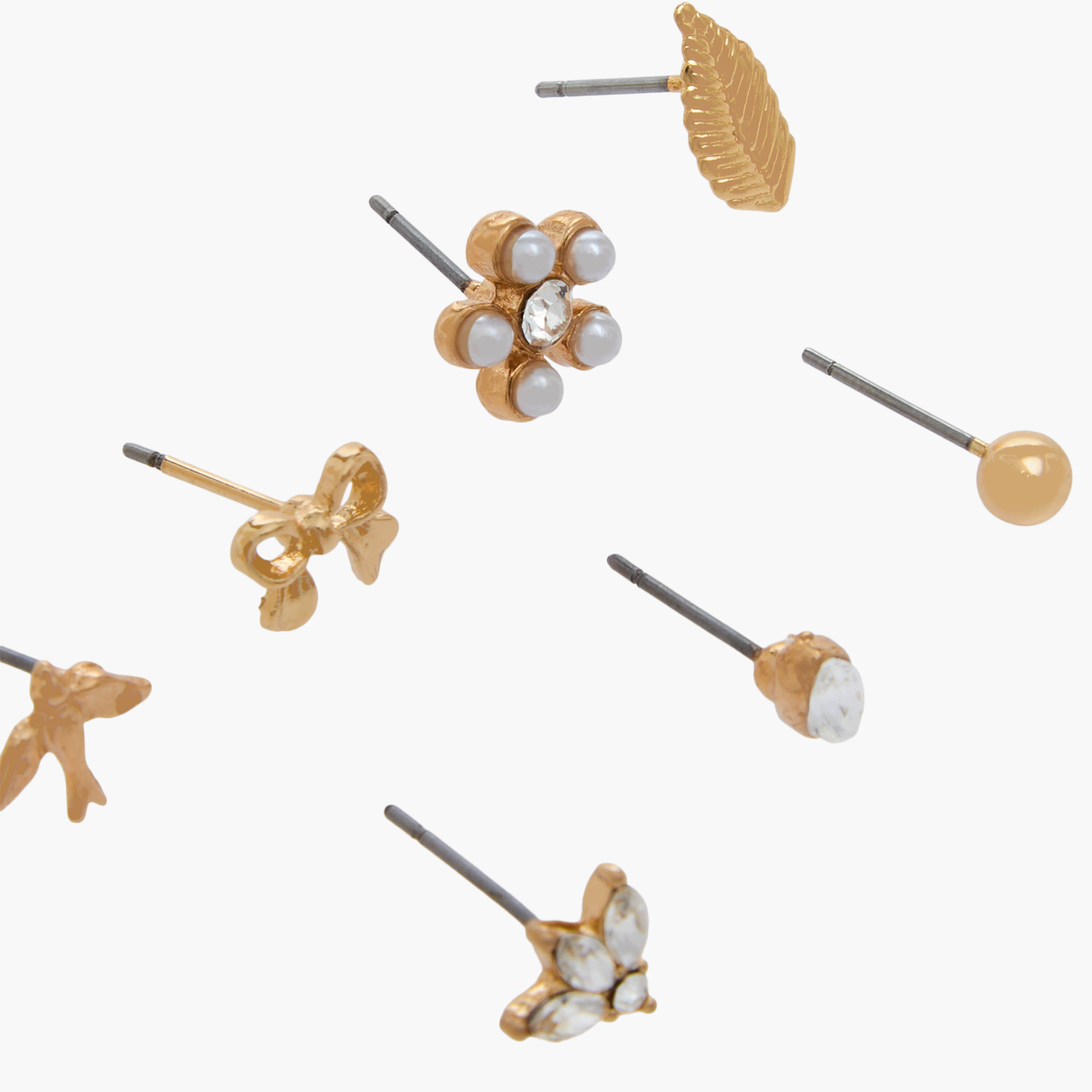 حلقان دبوس ميتاليك متنوعة بمكبس إغلاق - عبوة 7 قطع-women-watchesandjewellery-jewellery-earrings-image-3