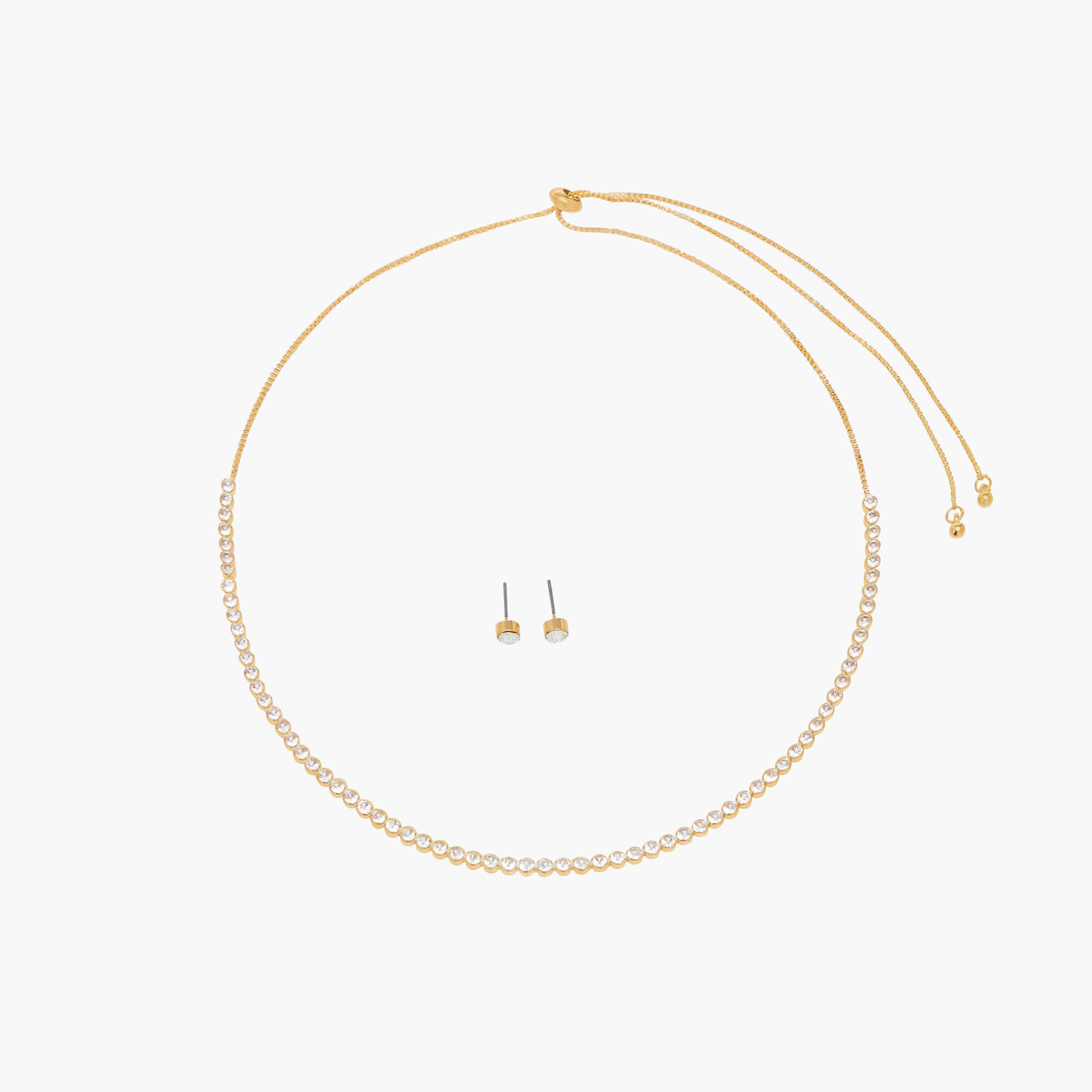 عقد وحلق معدن ميتاليك بتزيينات حجر - طقم من قطعتين-women-watchesandjewellery-jewellery-jewellerysets-image-1