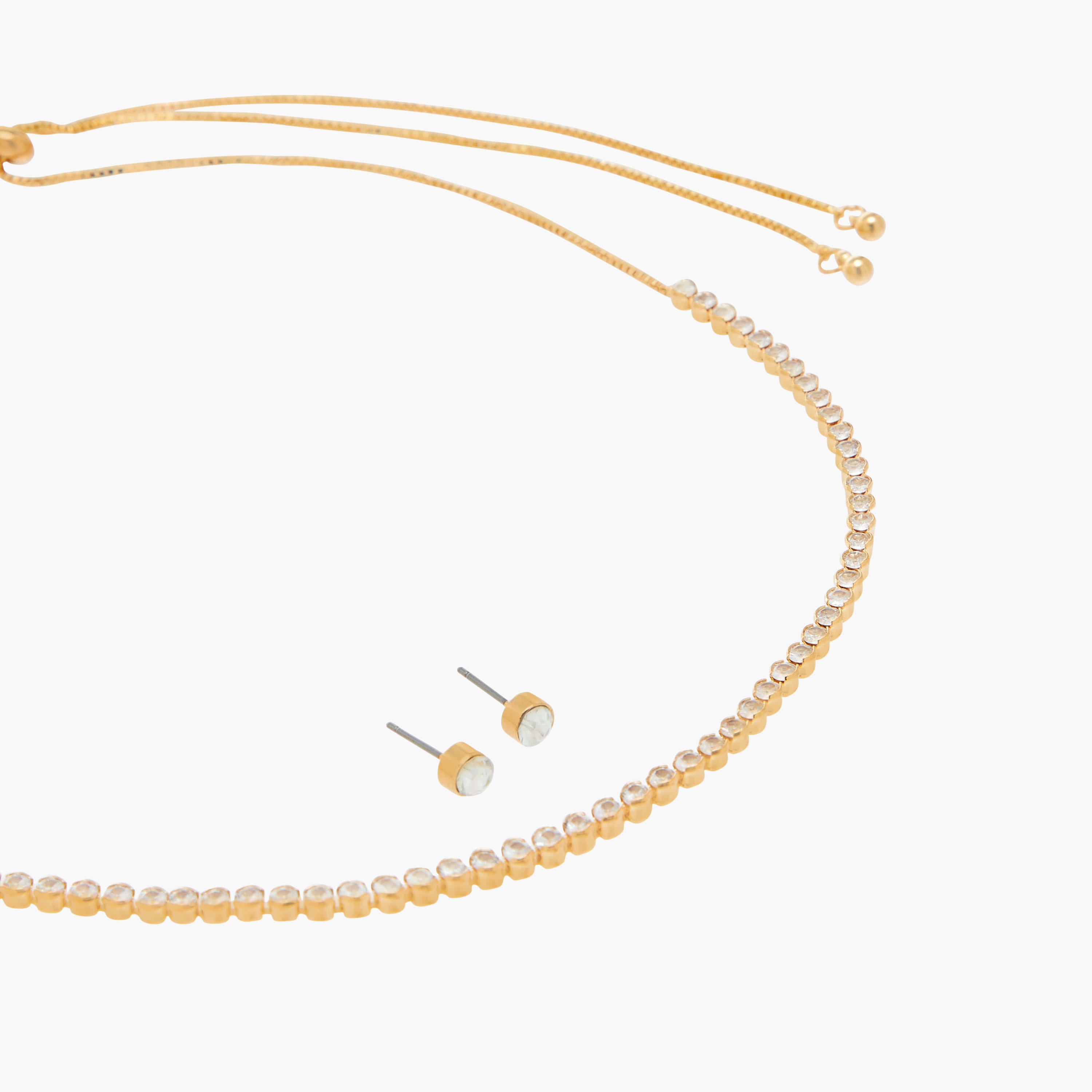 عقد وحلق معدن ميتاليك بتزيينات حجر - طقم من قطعتين-women-watchesandjewellery-jewellery-jewellerysets-image-3