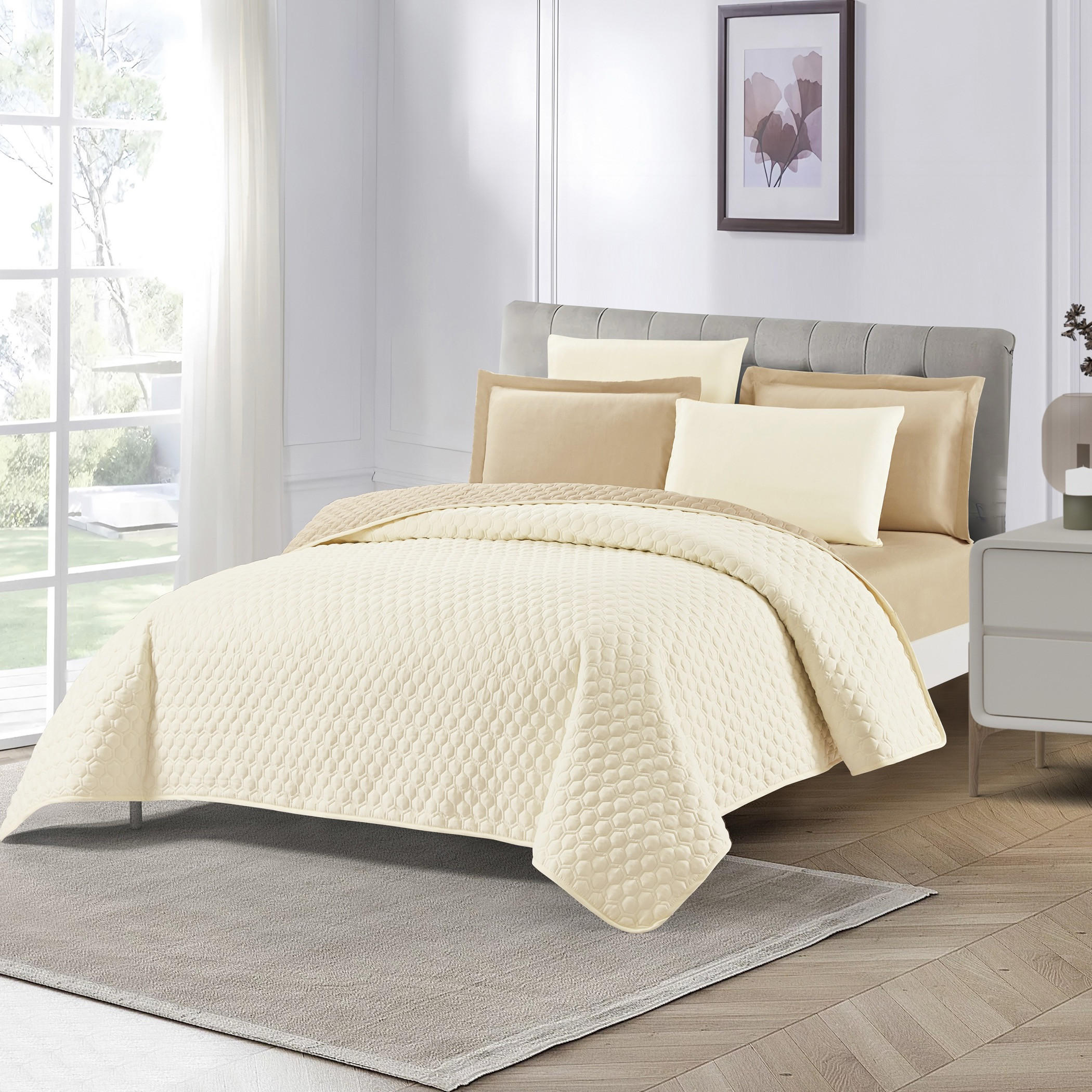 طقم مفرش سرير فاخر توين 4 قطع لجميع الفصول من يونيك هوم - 230x170 سم-household-bedding-comfortersandbedspreads-bedspreads-image-2