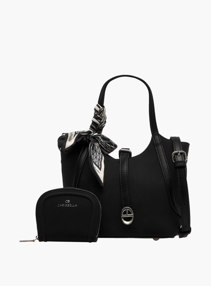 Chrisbella Scarf Accent Tote Bag with Pouch-women-bagsandwallets-handbags-image-1