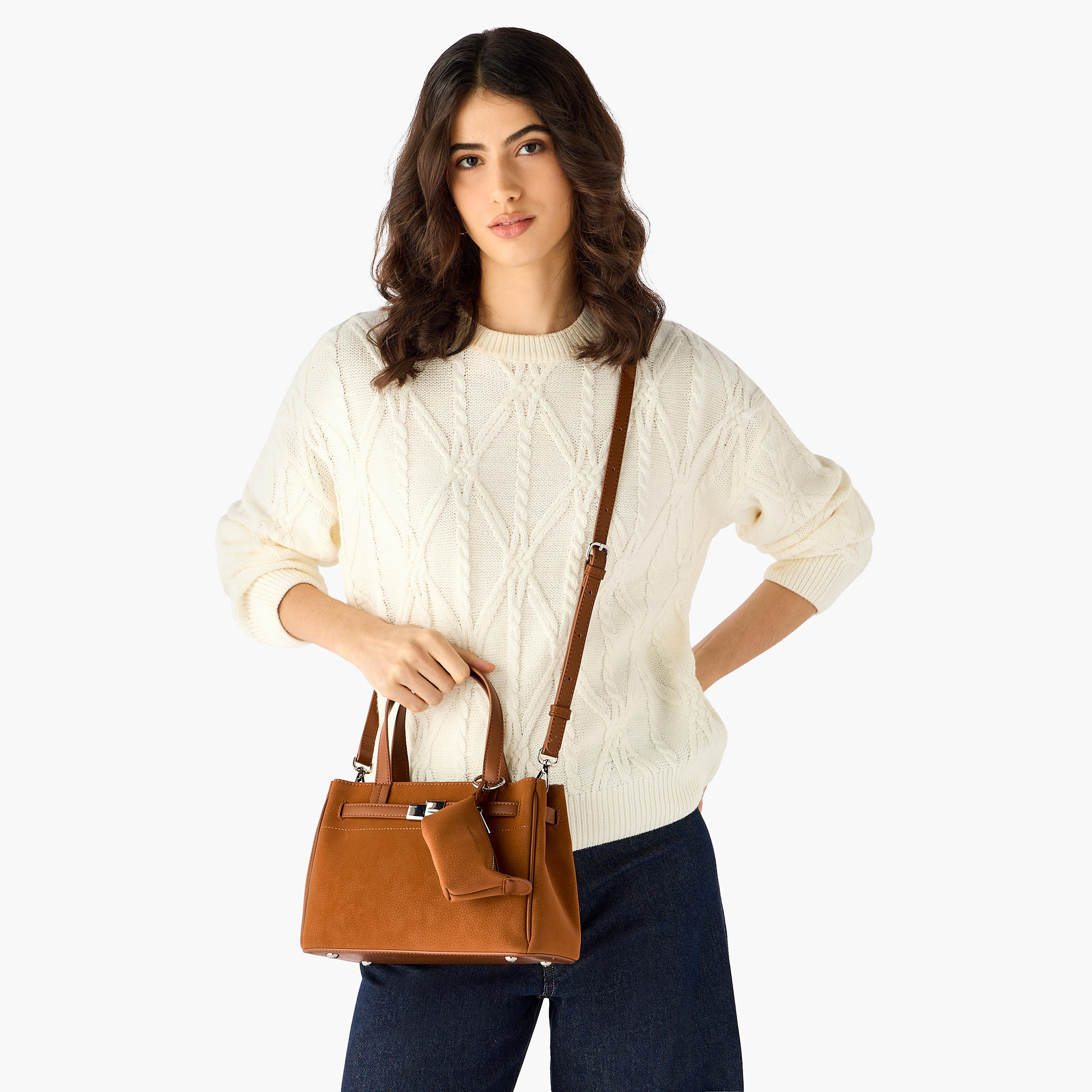 شنطة كروس بودي سادة بحزام قابل للتعديل مع شنطة صغيرةمن كريسبيلا-women-bagsandwallets-handbags-image-8