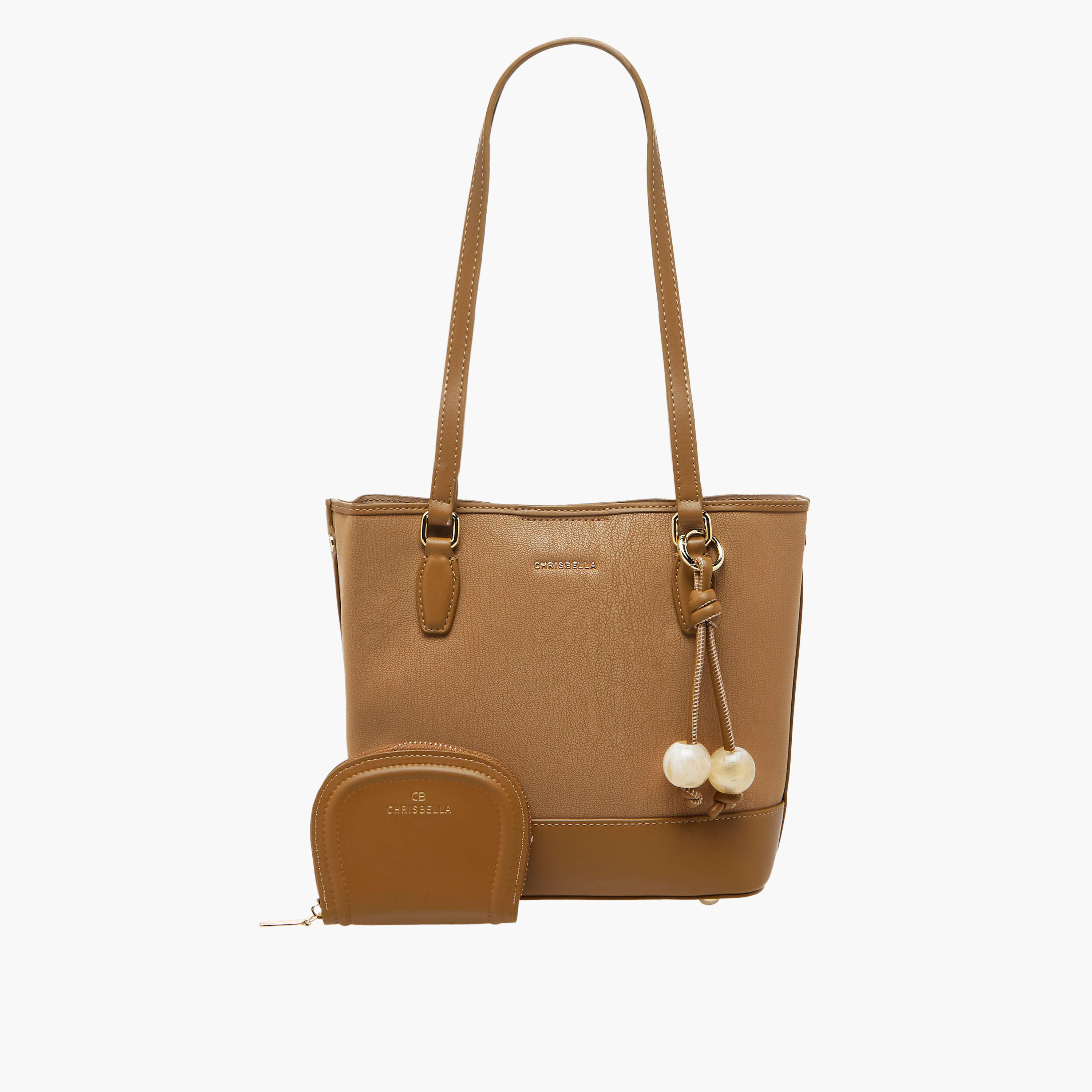 Chrisbella Textured Tote Bag with Pouch-women-bagsandwallets-handbags-image-1