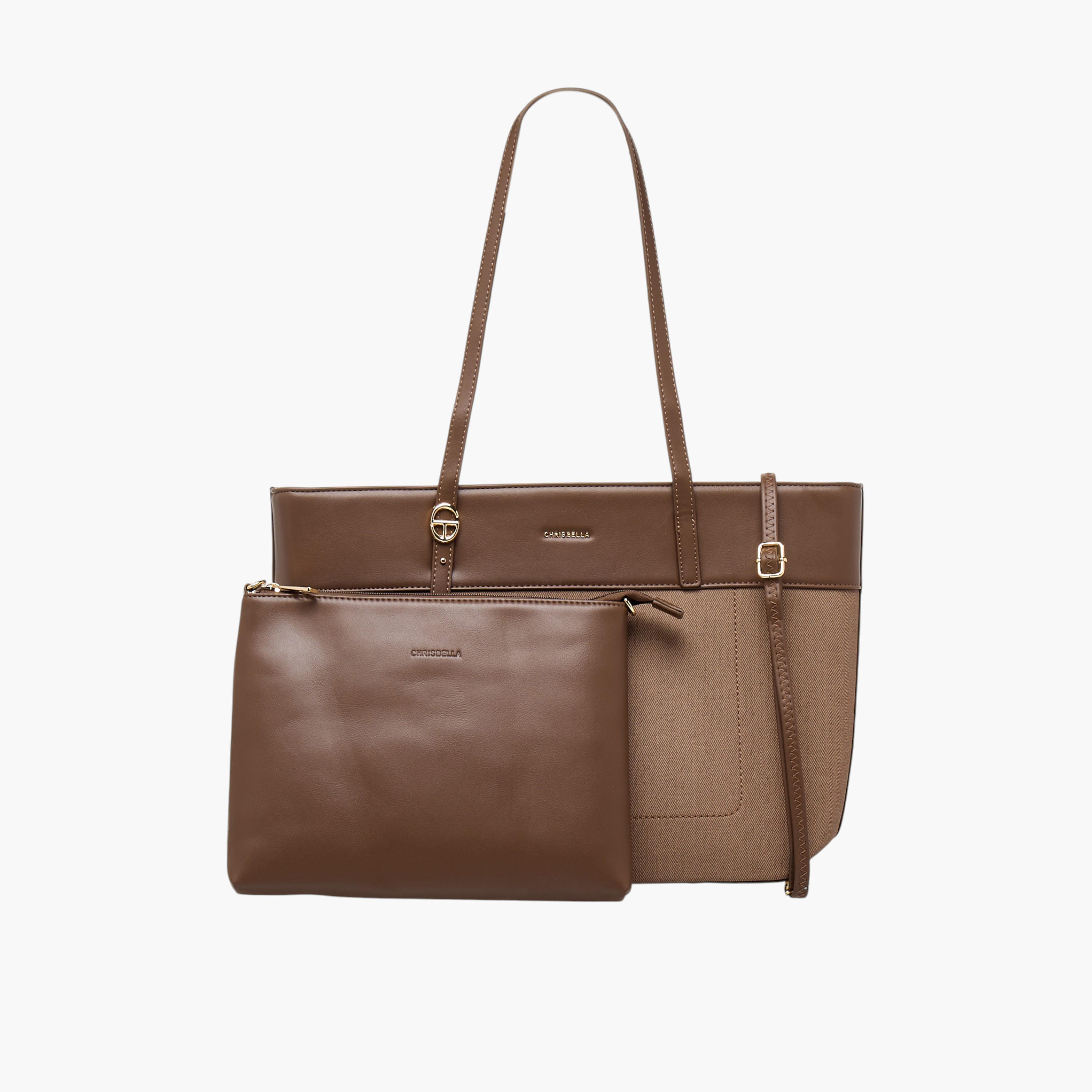 Chrisbella Textured Tote Bag with Pouch-women-bagsandwallets-handbags-image-1