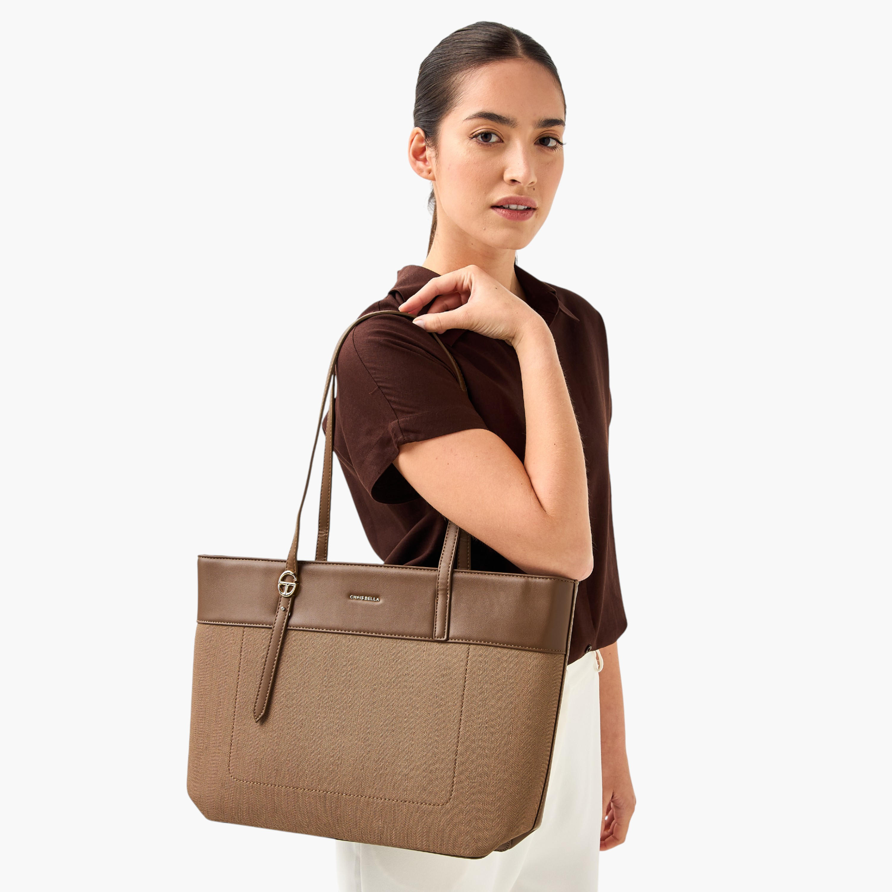 Chrisbella Textured Tote Bag with Pouch-women-bagsandwallets-handbags-image-2