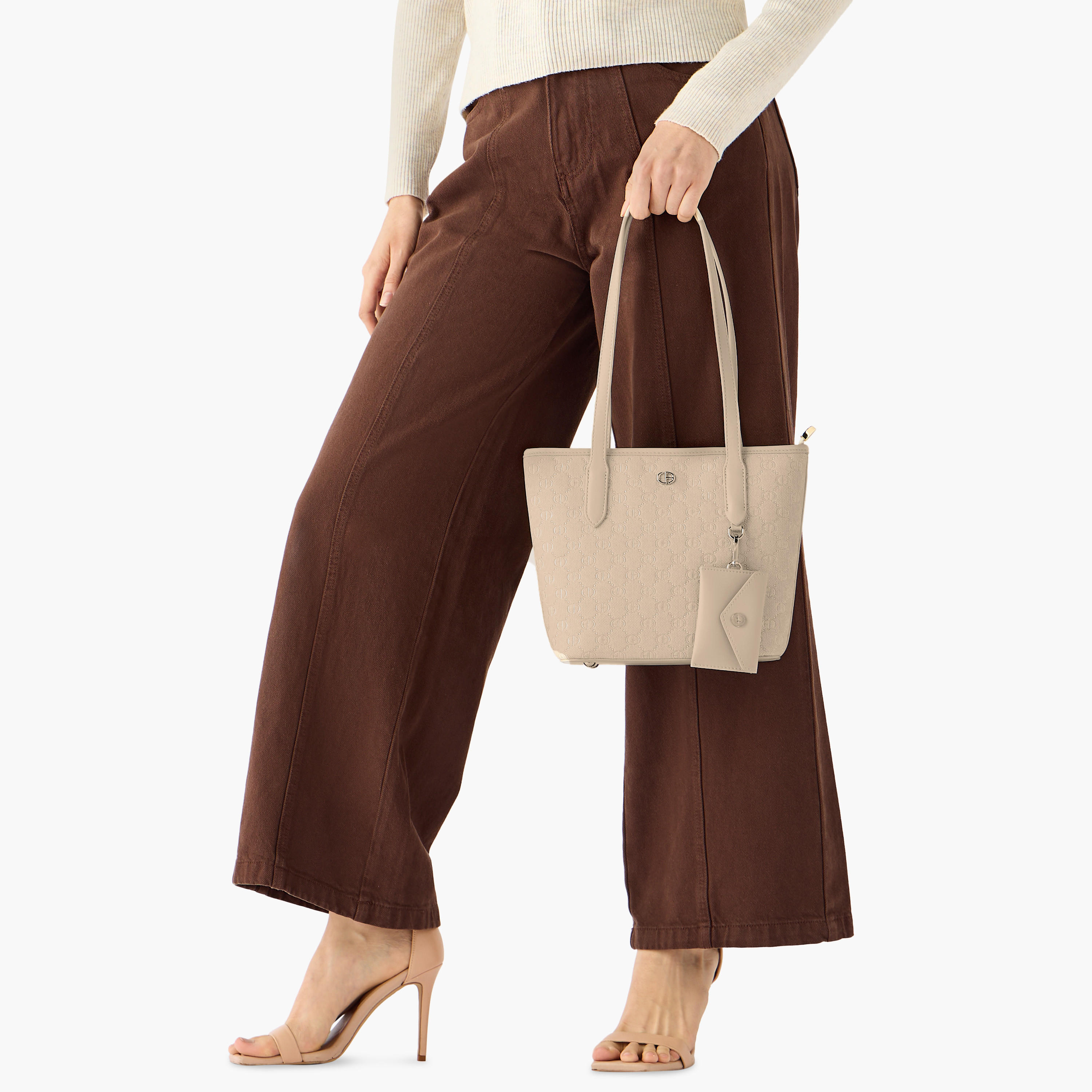 Chrisbella Monogram Textured Shoulder Bag with Wallet and Pouch-women-bagsandwallets-handbags-image-2