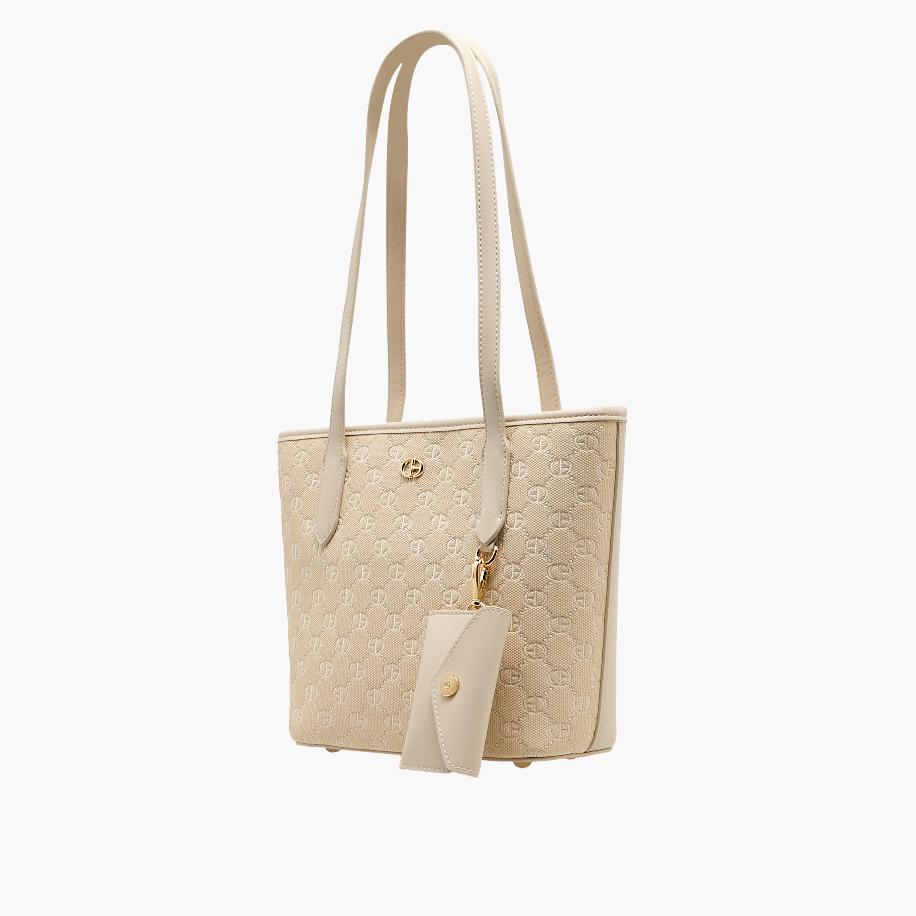 Chrisbella Monogram Textured Shoulder Bag with Wallet and Pouch-women-bagsandwallets-handbags-image-4