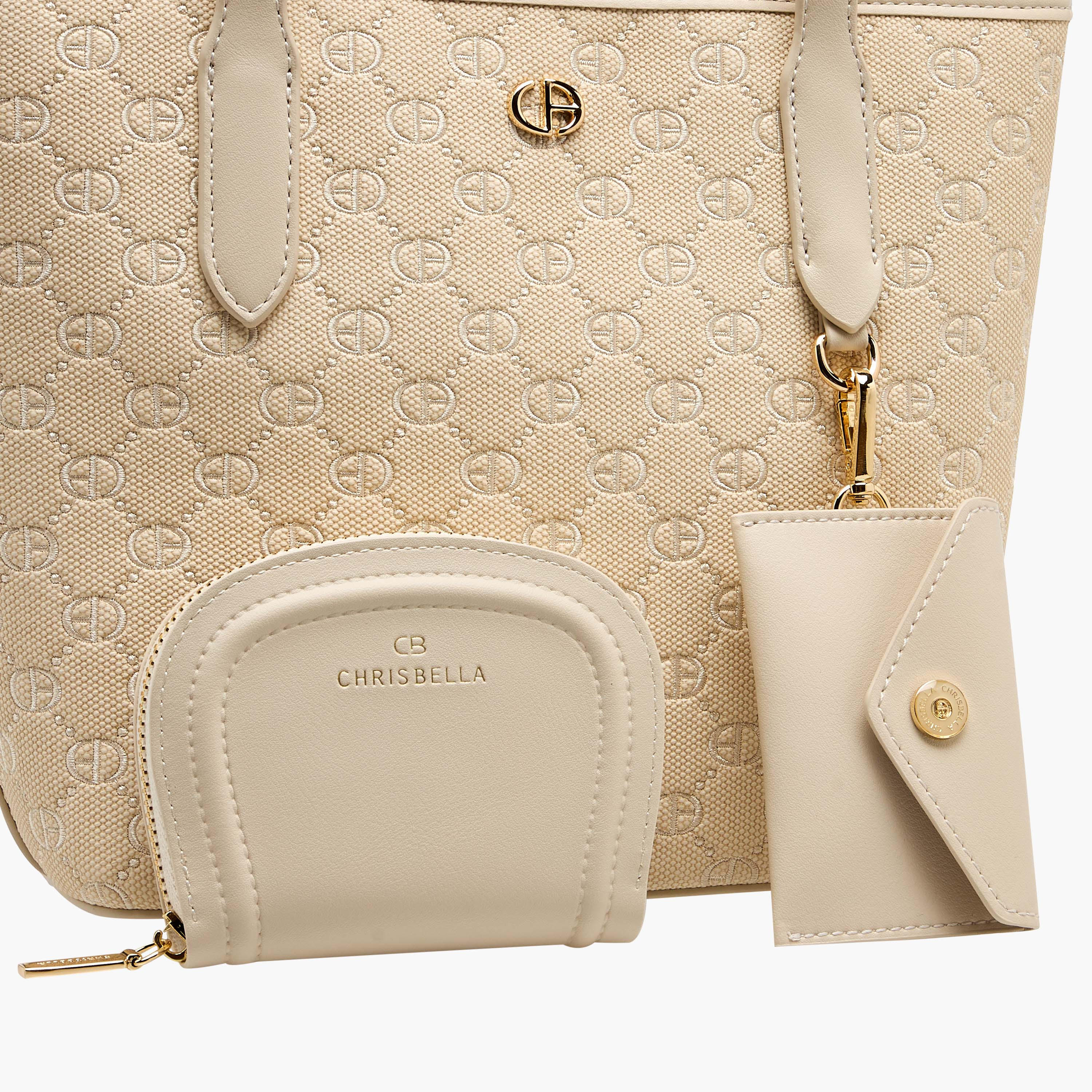 Chrisbella Monogram Textured Shoulder Bag with Wallet and Pouch-women-bagsandwallets-handbags-image-7