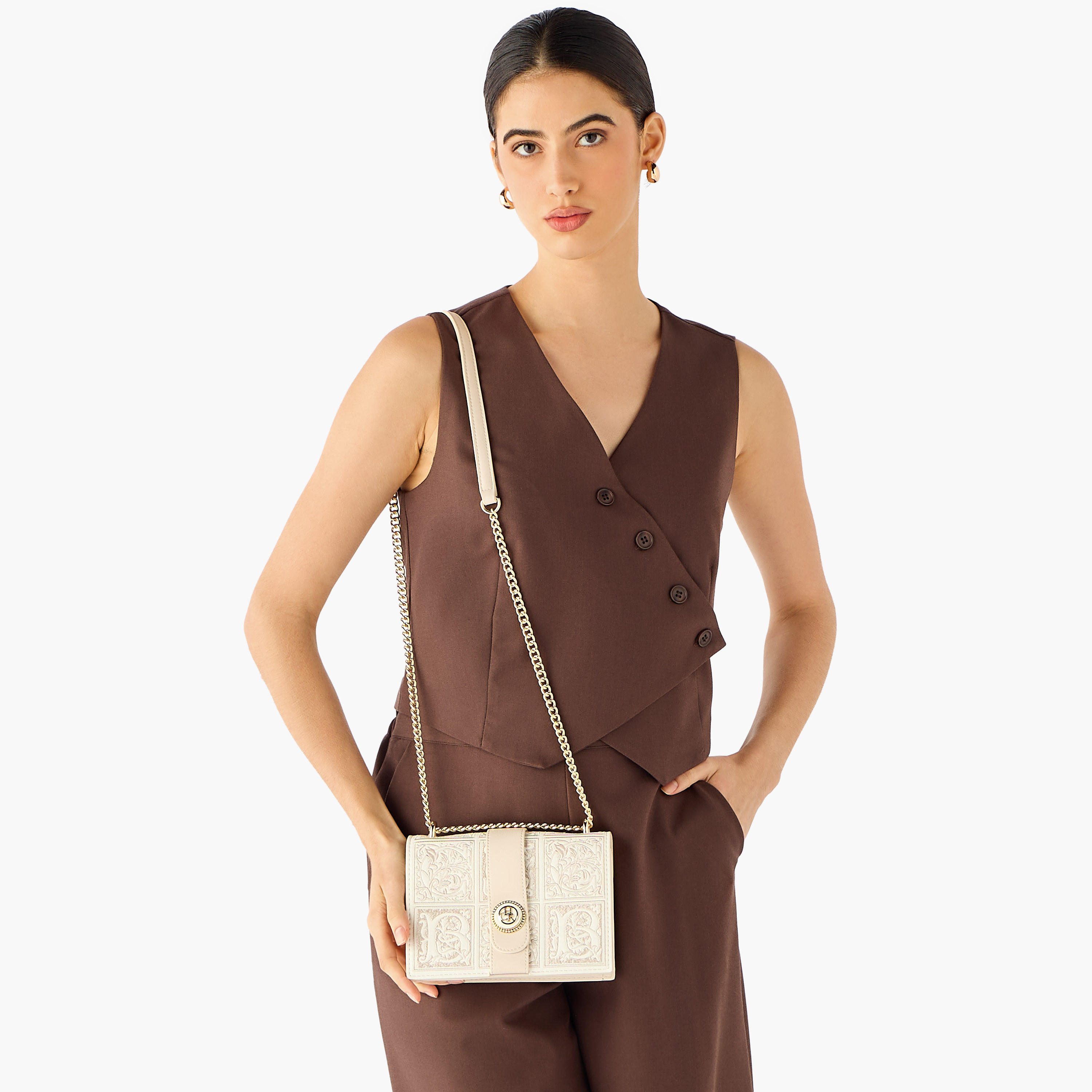 Chrisbella Textured Crossbody Bag with Chain Strap-women-bagsandwallets-handbags-image-2