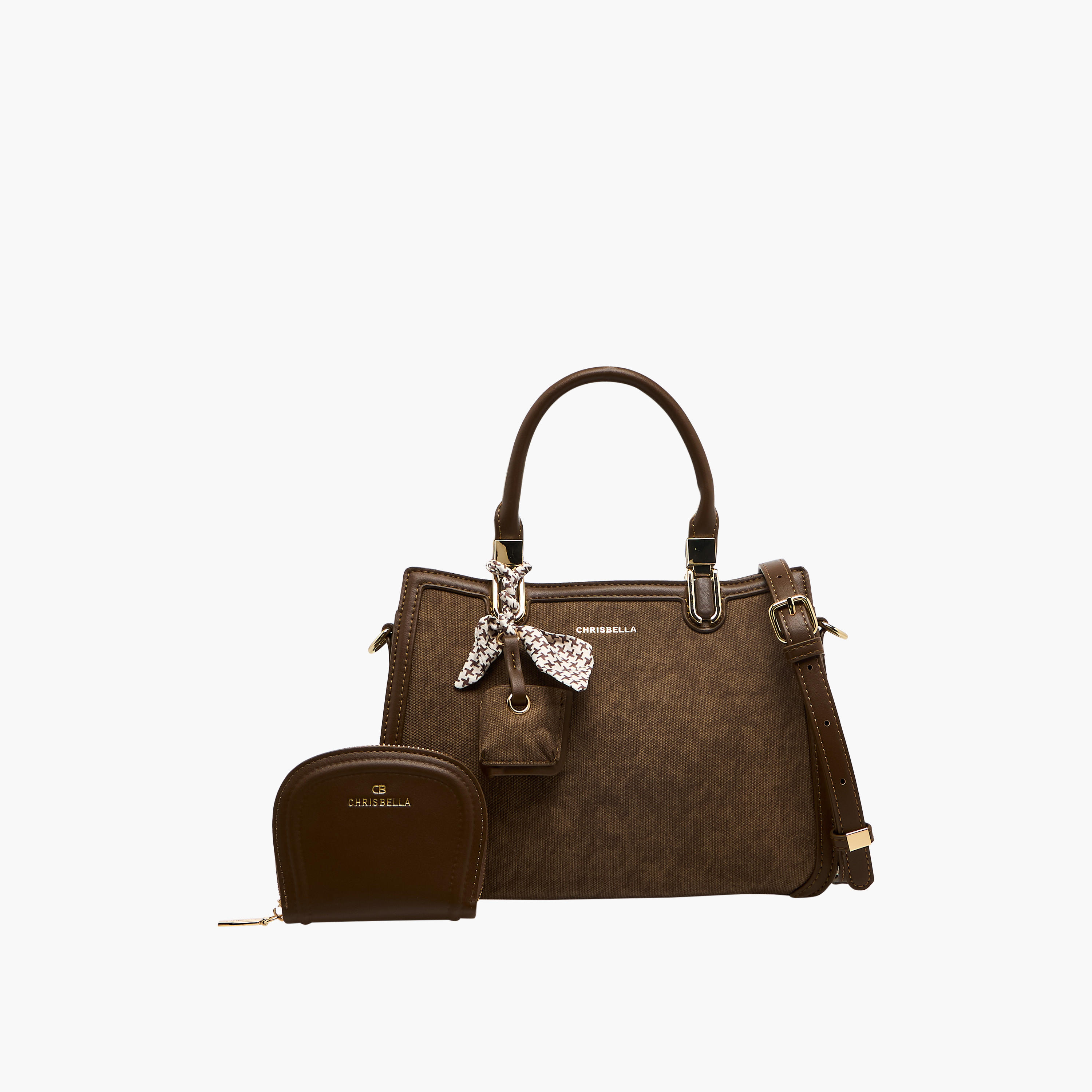 Chrisbella Scarf Accent Tote Bag with Pouch-women-bagsandwallets-handbags-image-1