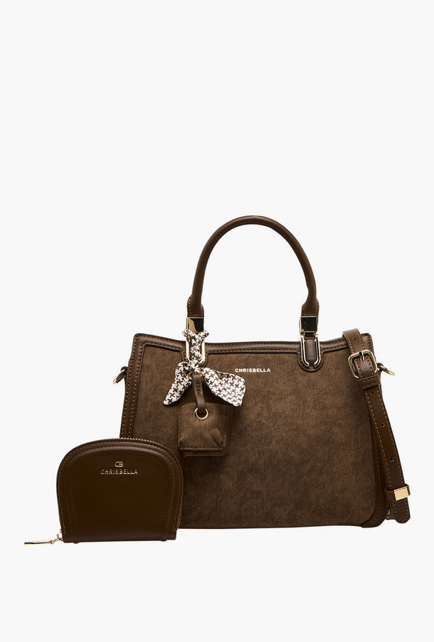 Chrisbella Scarf Accent Tote Bag with Pouch-women-image-1