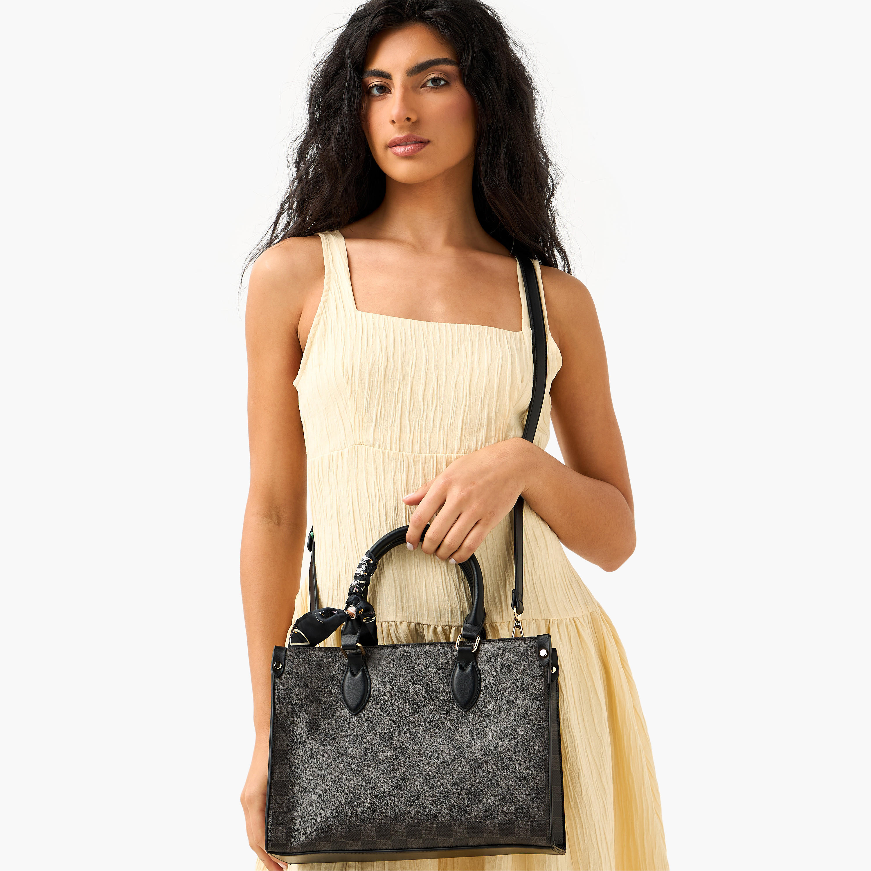 Sasha Tia Checked Tote Bag with Double Handle-women-bagsandwallets-handbags-image-2