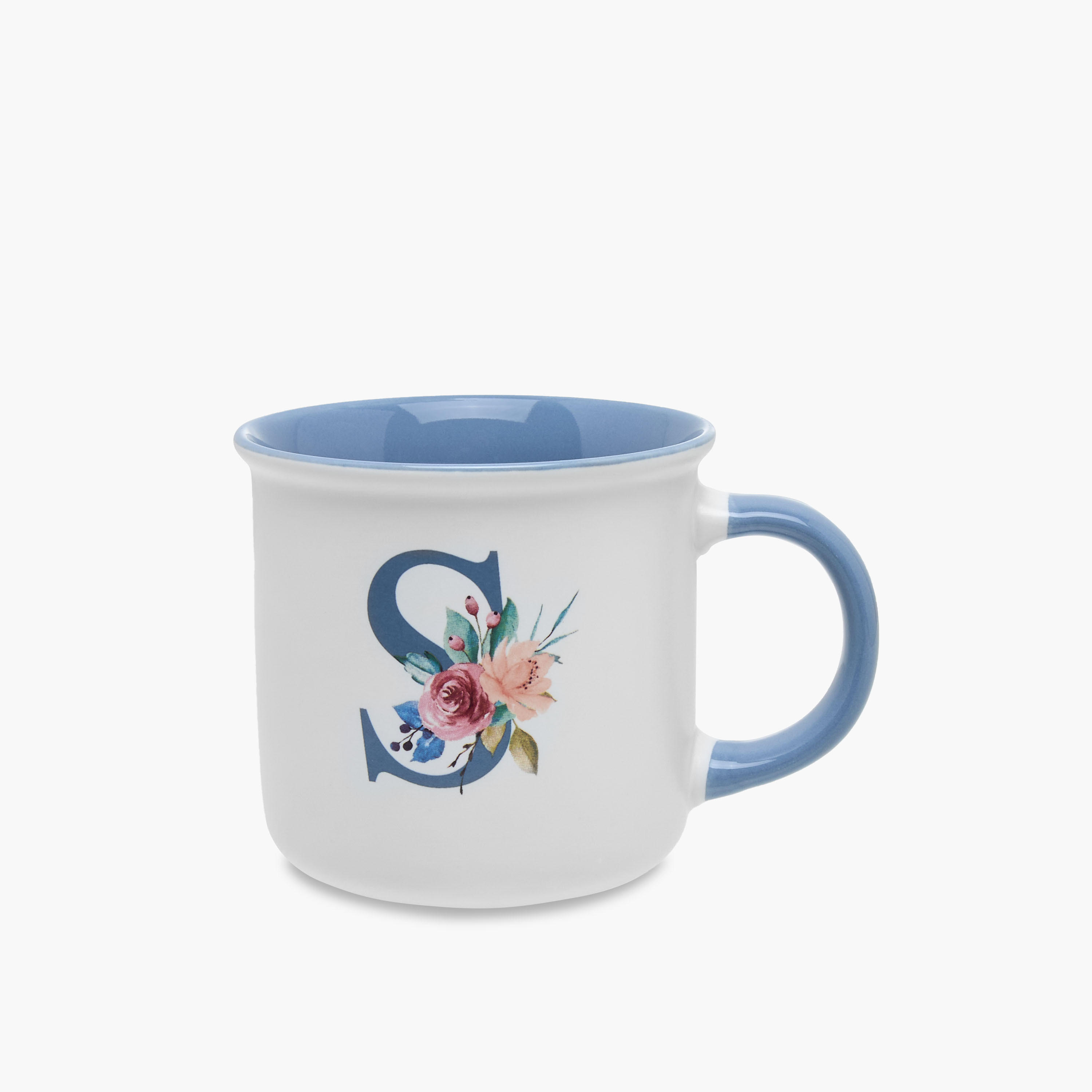 Floral Print Bone China Mug with Initial S - 355 ml-household-dining-teaandcoffee-mugsandcups-image-1