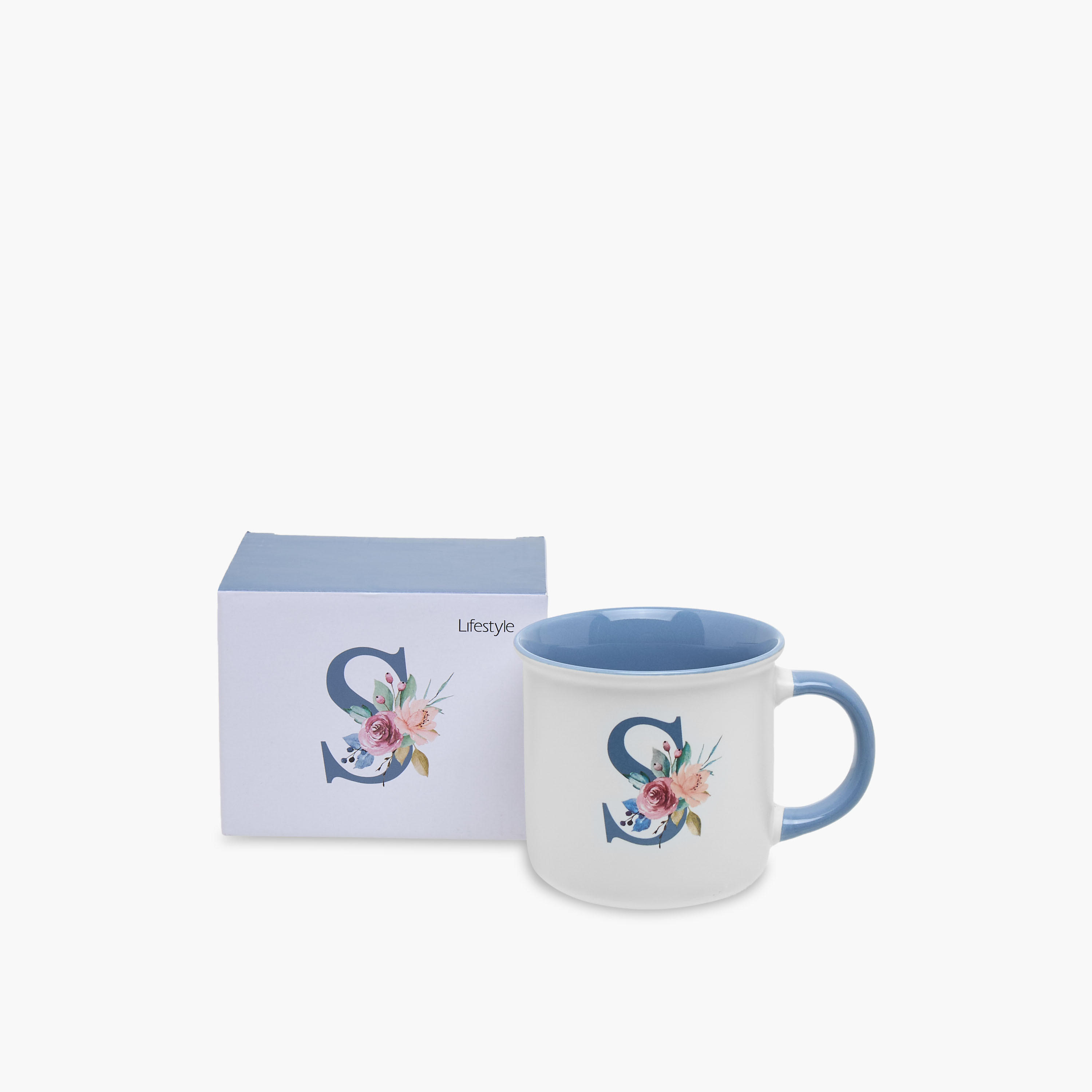 Floral Print Bone China Mug with Initial S - 355 ml-household-dining-teaandcoffee-mugsandcups-image-4