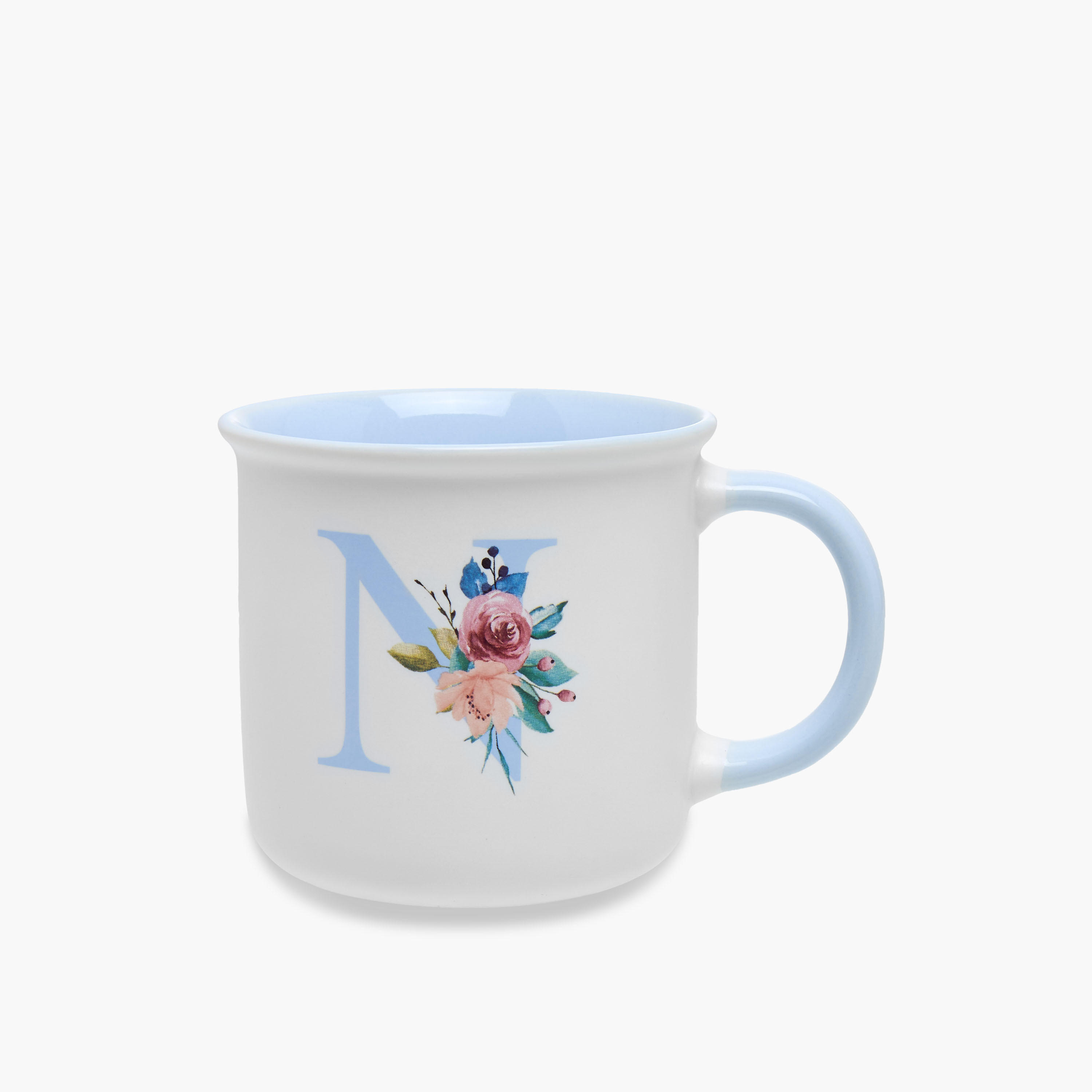 Floral Print Bone China Mug with Initial N - 355 ml-household-dining-teaandcoffee-mugsandcups-image-1