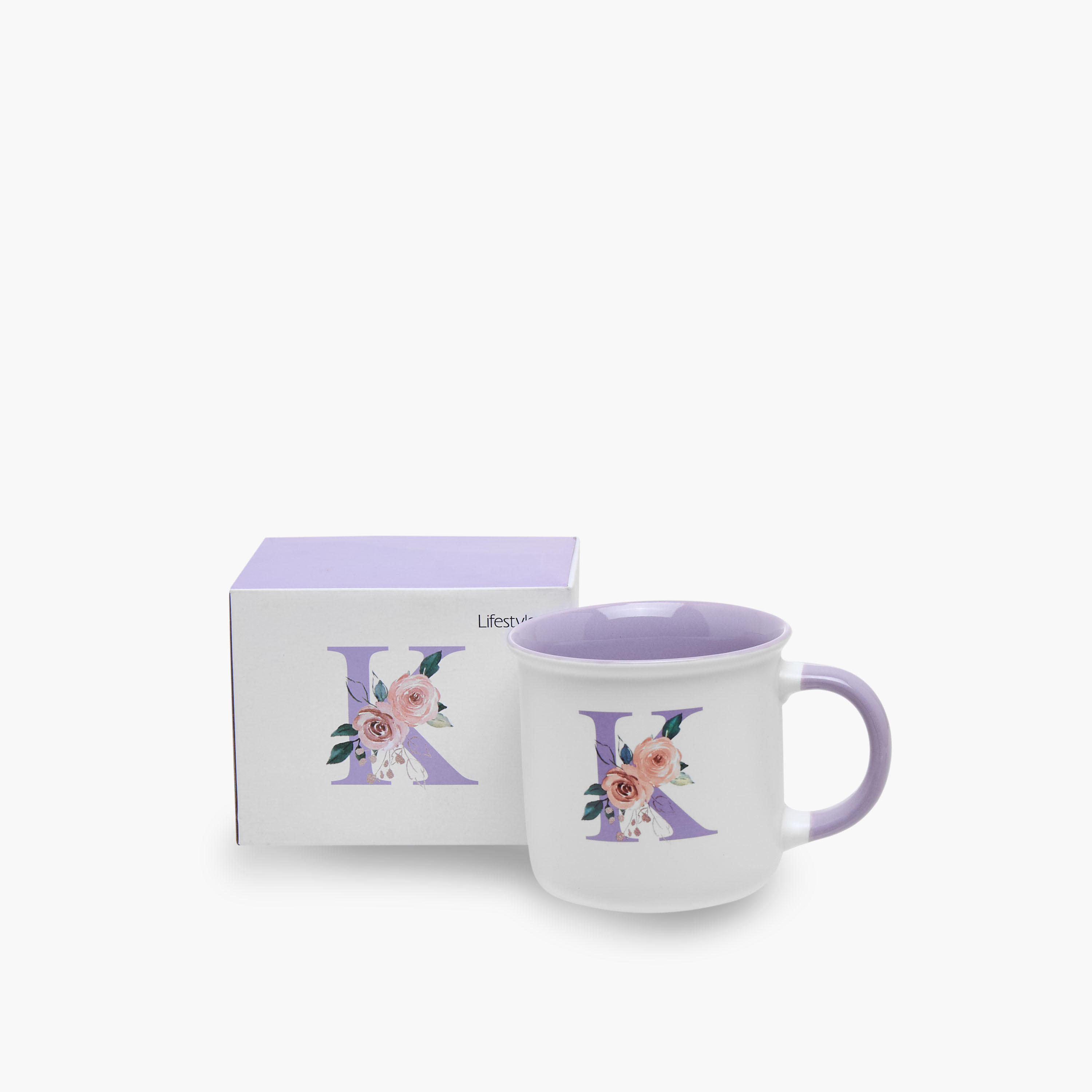 Floral Print Bone China Mug with Initial K - 355 ml-household-dining-teaandcoffee-mugsandcups-image-4