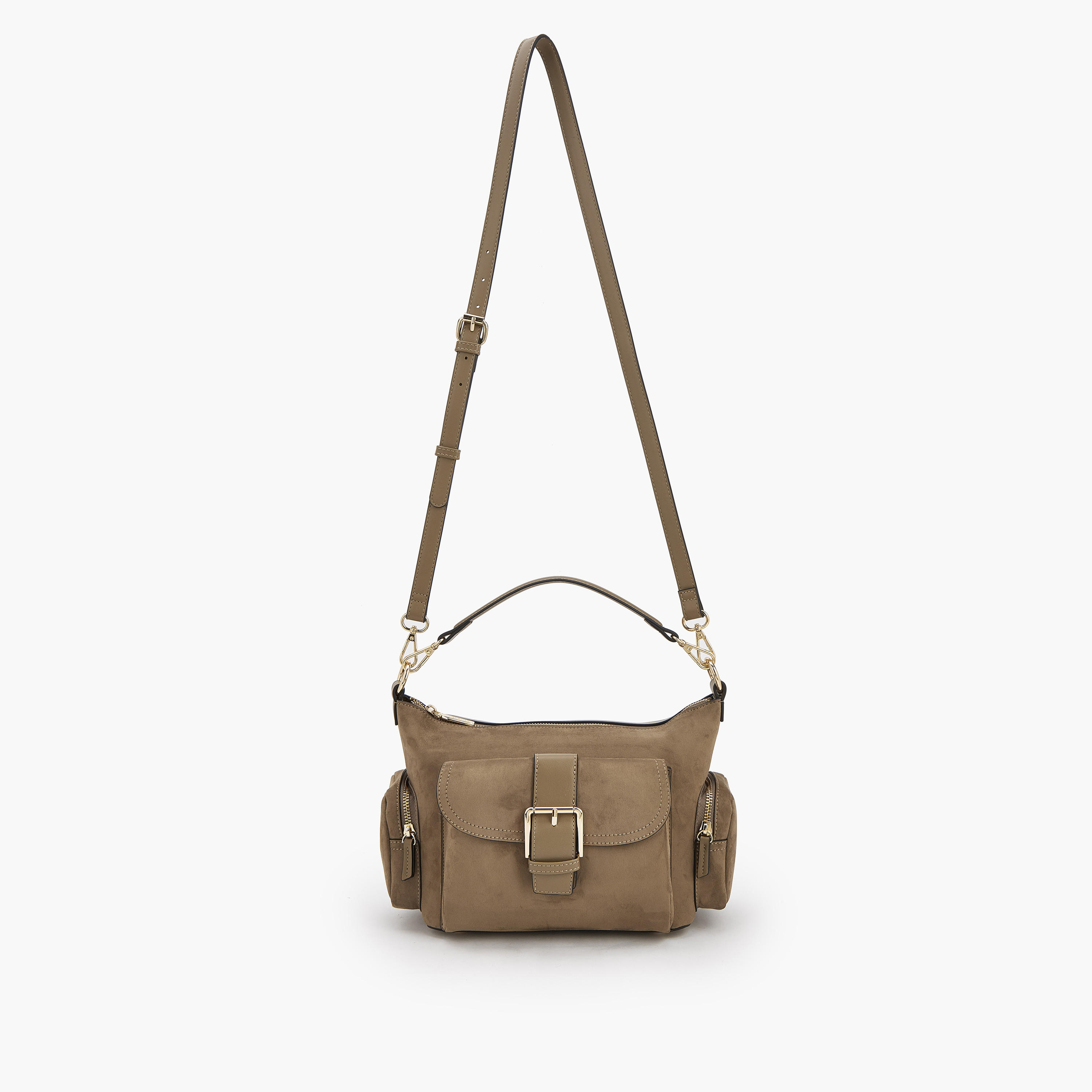 Celeste Suede Shoulder Bag with Buckle Detail-women-bagsandwallets-handbags-image-3