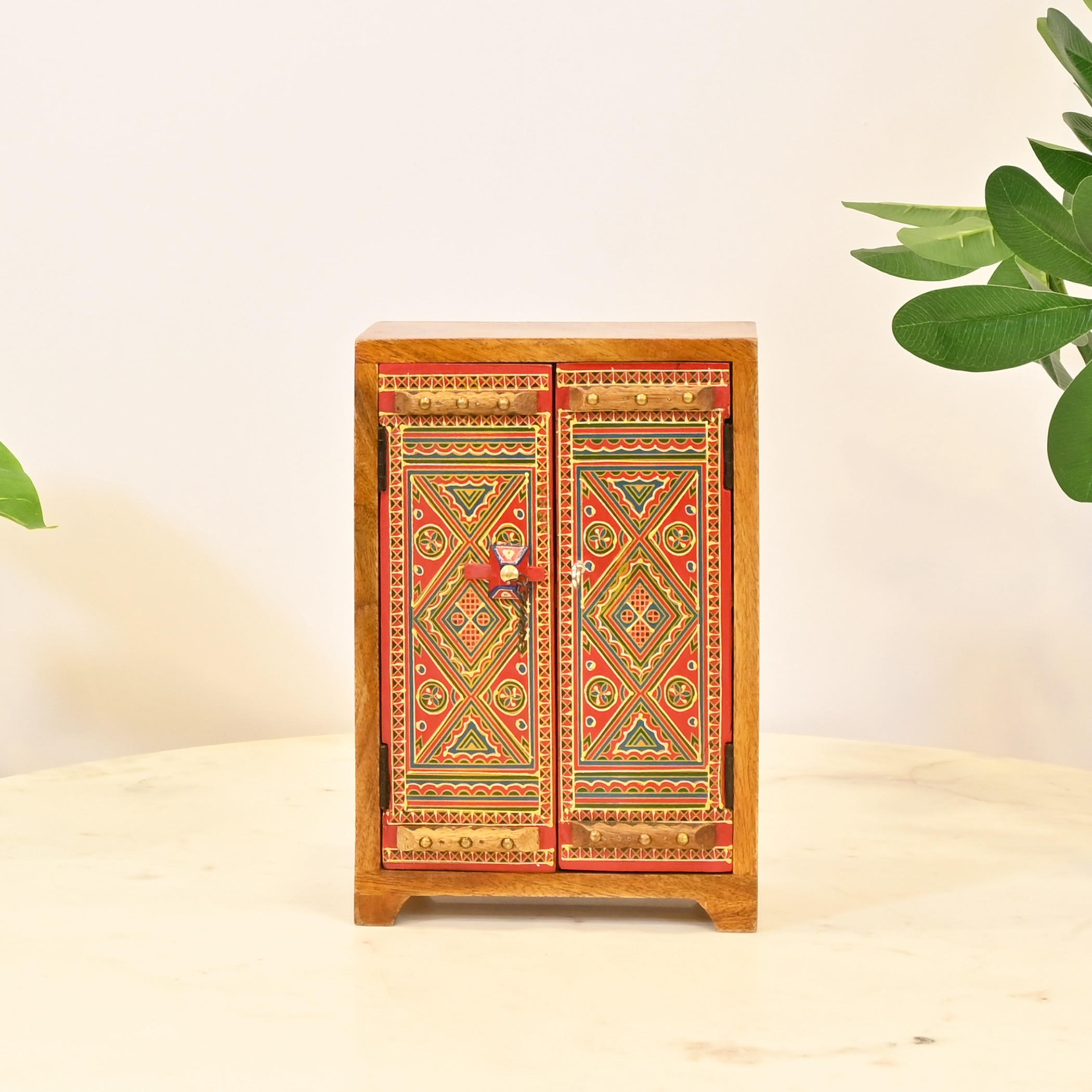 Wooden Decorative Cabinet with Geometric Design-household-decor-boxesandtrays-image-1