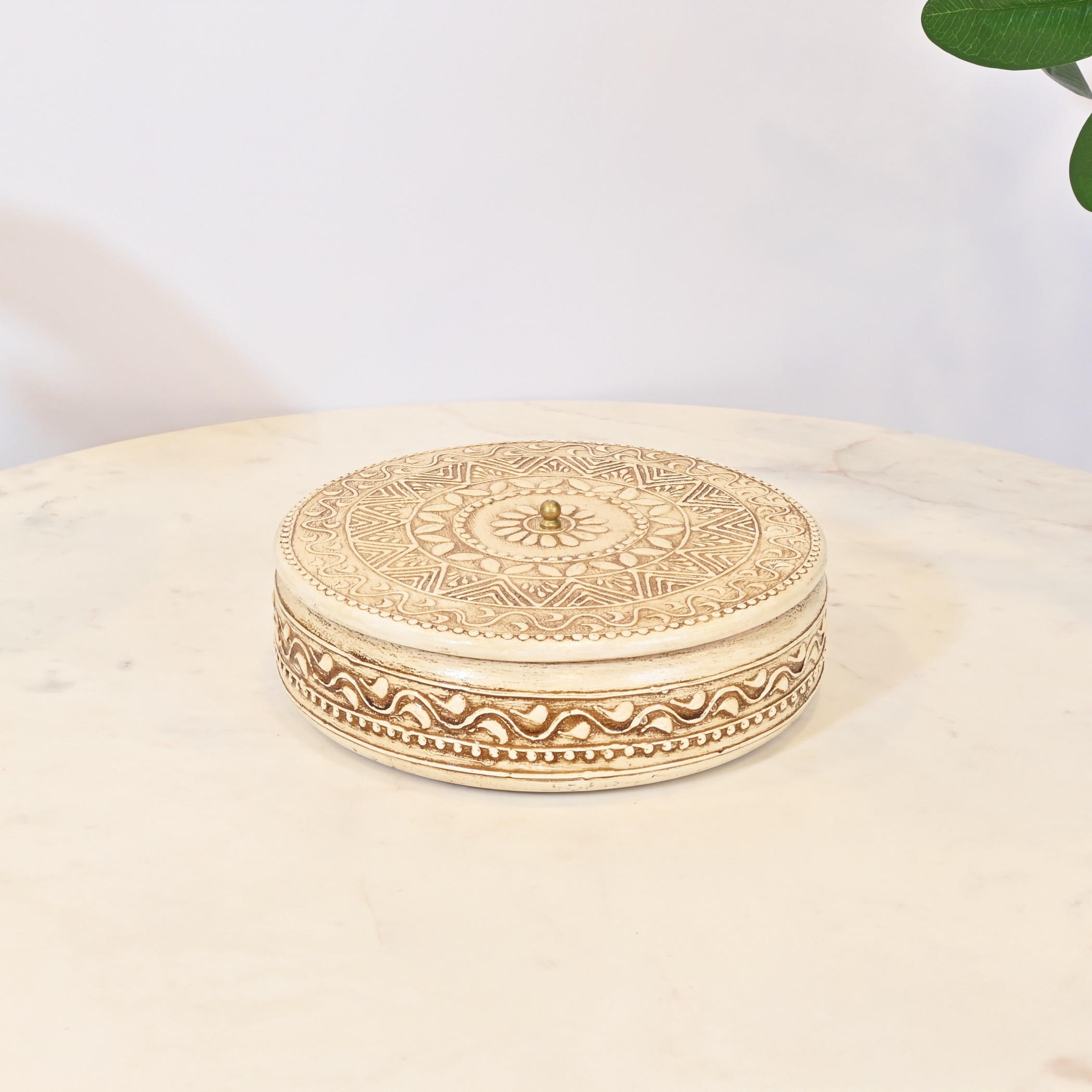 Carved Round Wooden Decorative Box-household-decor-boxesandtrays-image-1