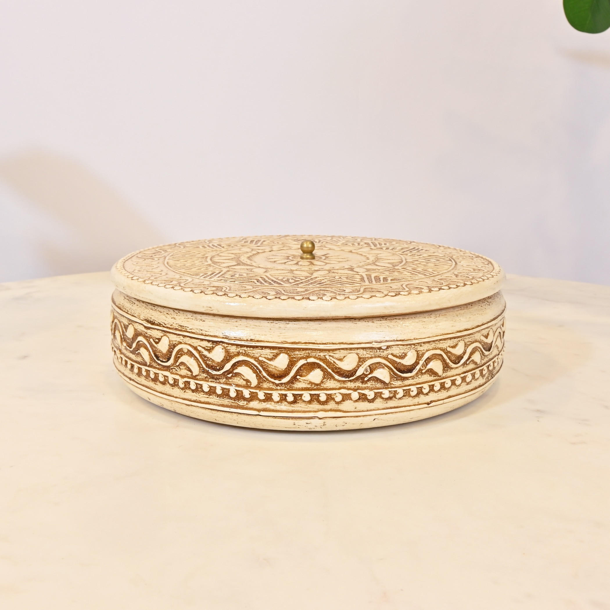 Carved Round Wooden Decorative Box-household-decor-boxesandtrays-image-2