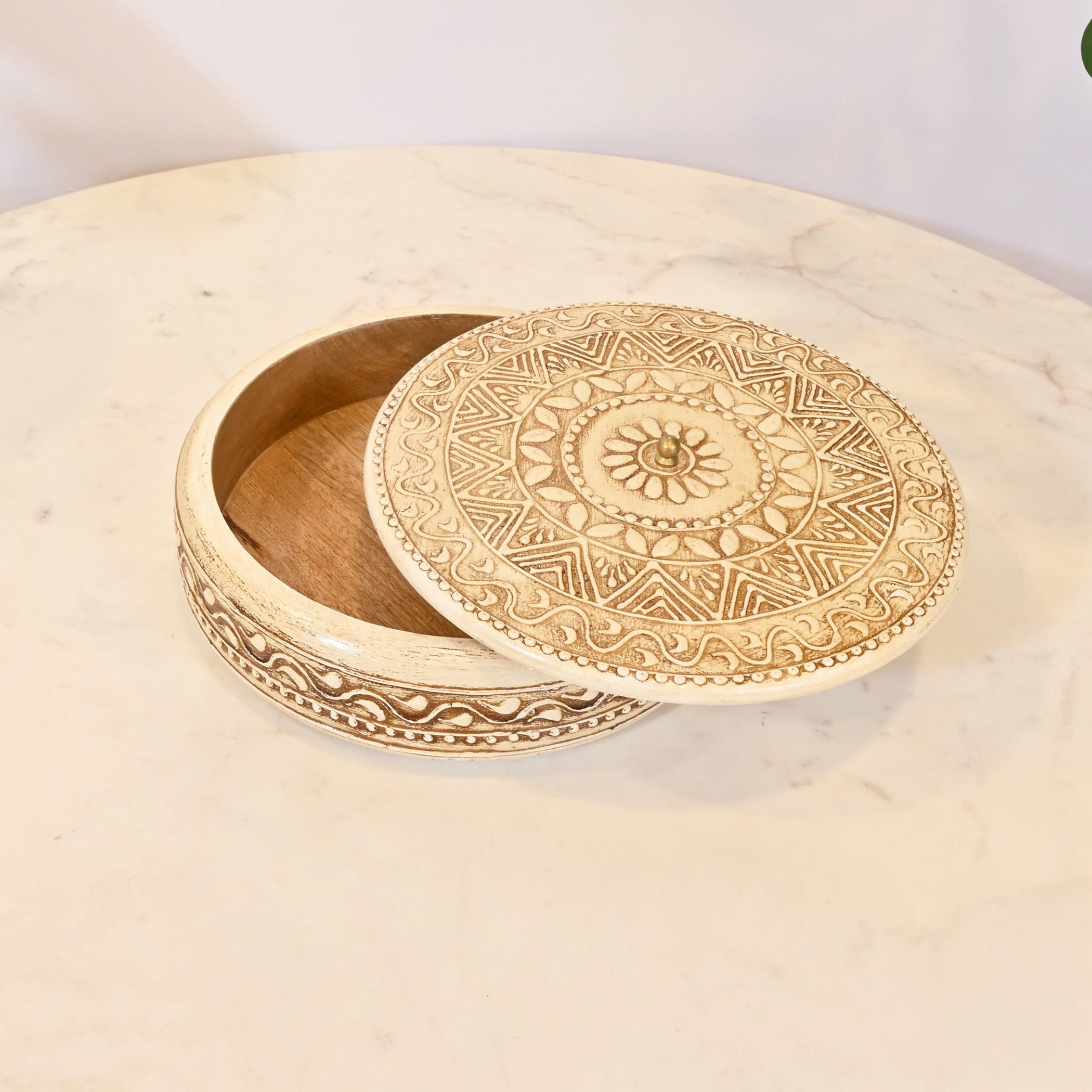 Carved Round Wooden Decorative Box-household-decor-boxesandtrays-image-3