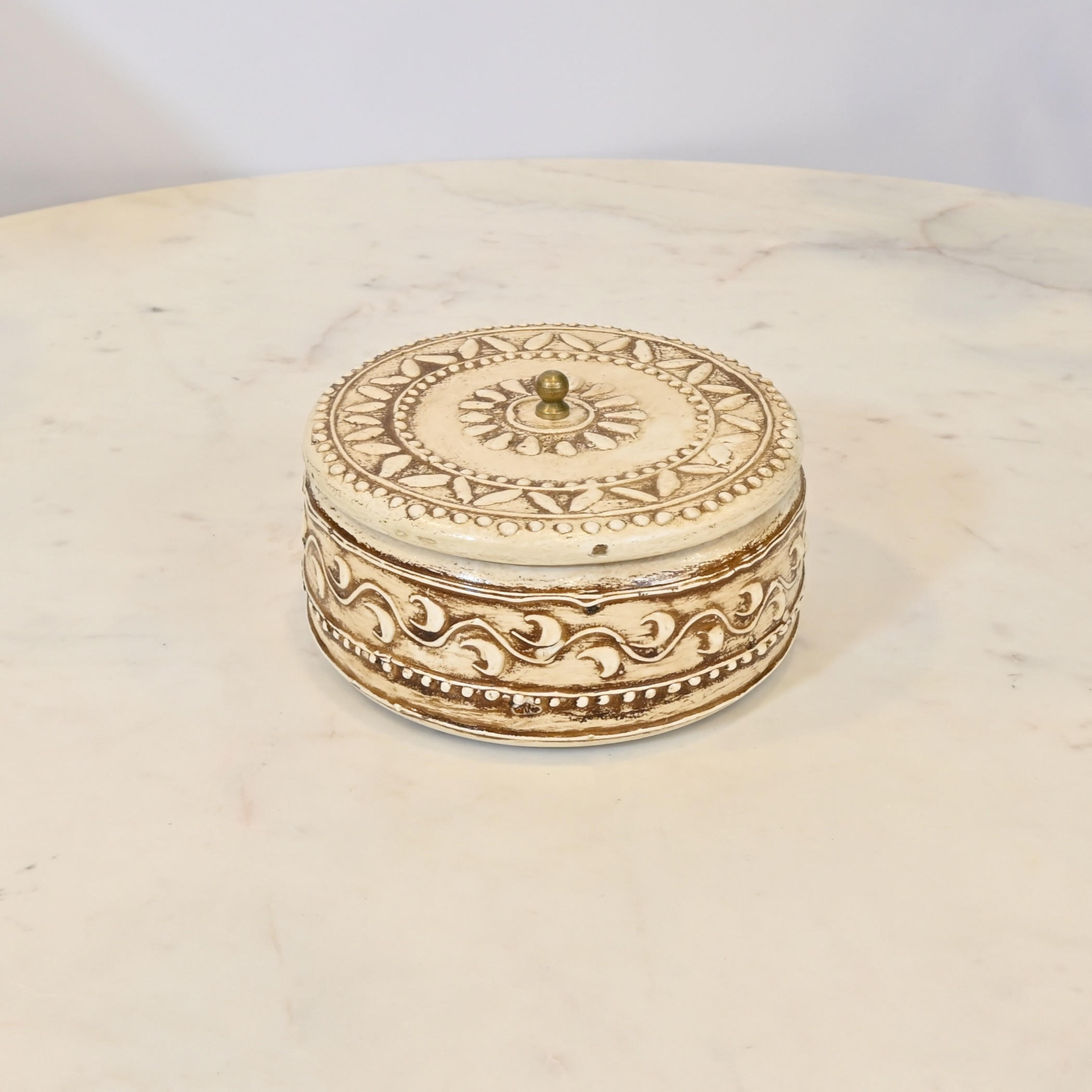 Carved Wooden Round Decorative Box-household-decor-boxesandtrays-image-1