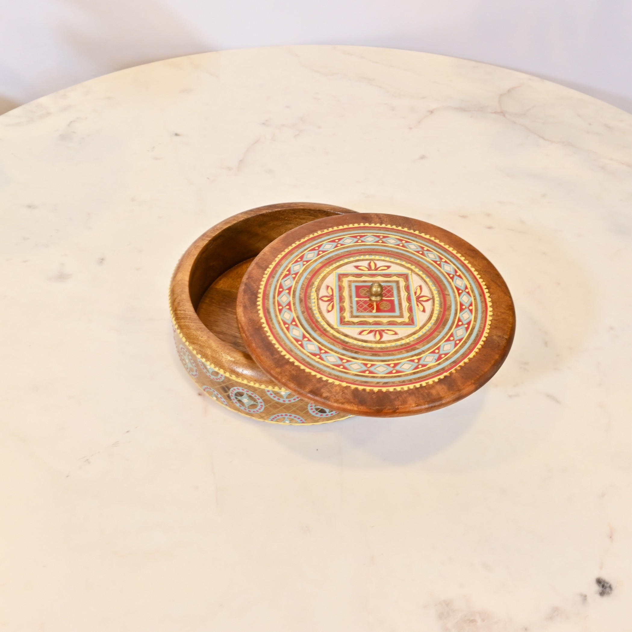 Painted Round Wooden Storage Box-household-decor-boxesandtrays-image-2