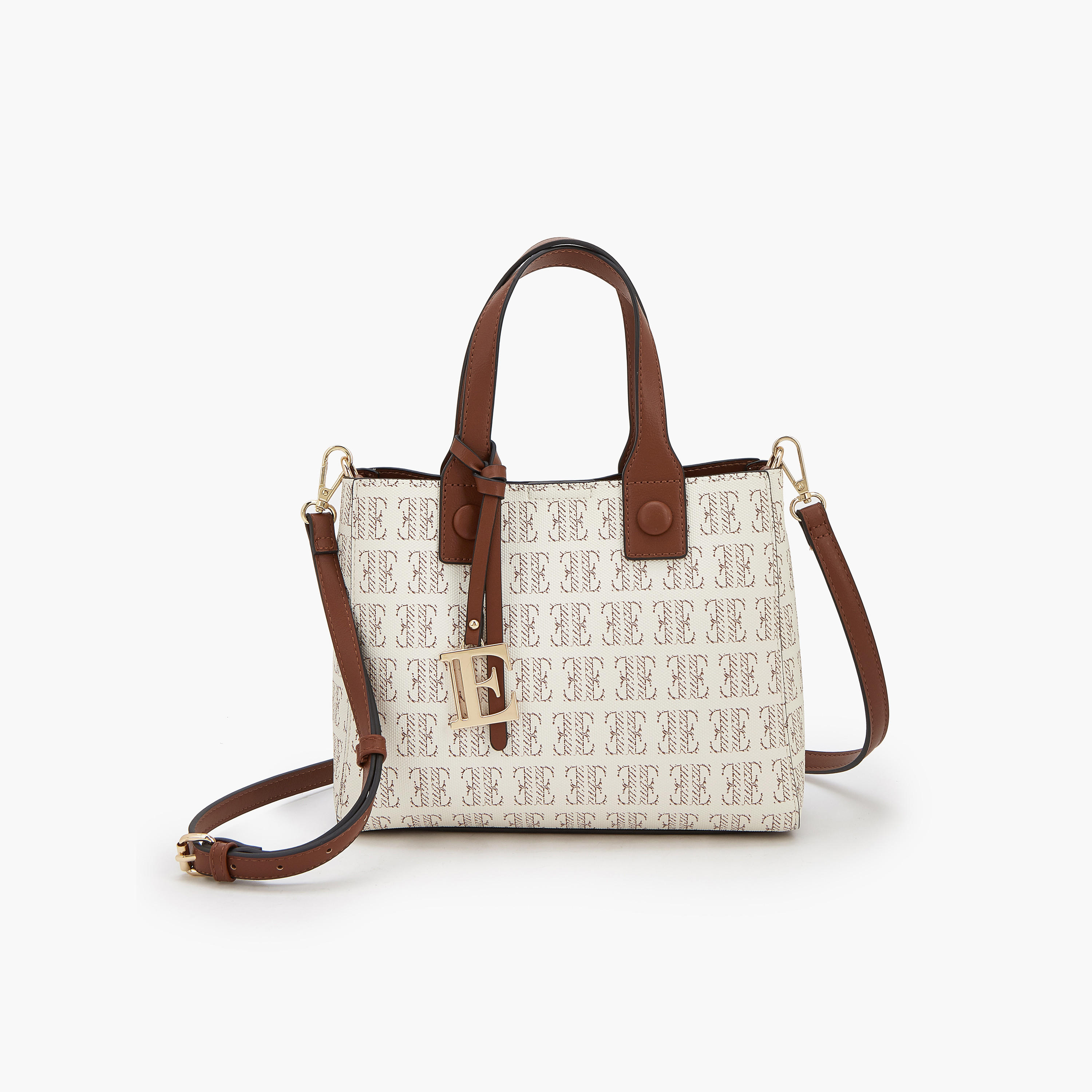 Elle Monogram Print Tote Bag with Detachable Strap-women-bagsandwallets-handbags-image-1