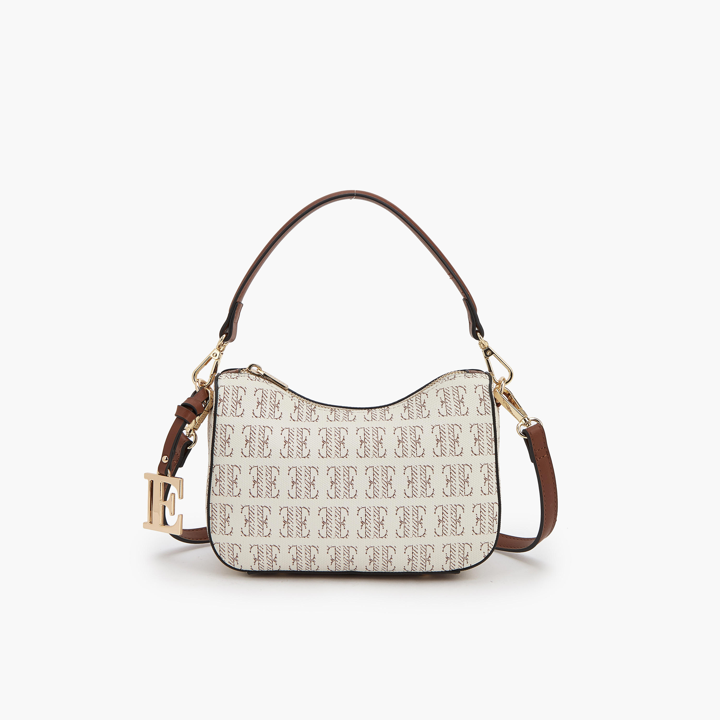 Elle Monogram Print Shoulder Bag with Detachable Strap-women-bagsandwallets-handbags-image-1